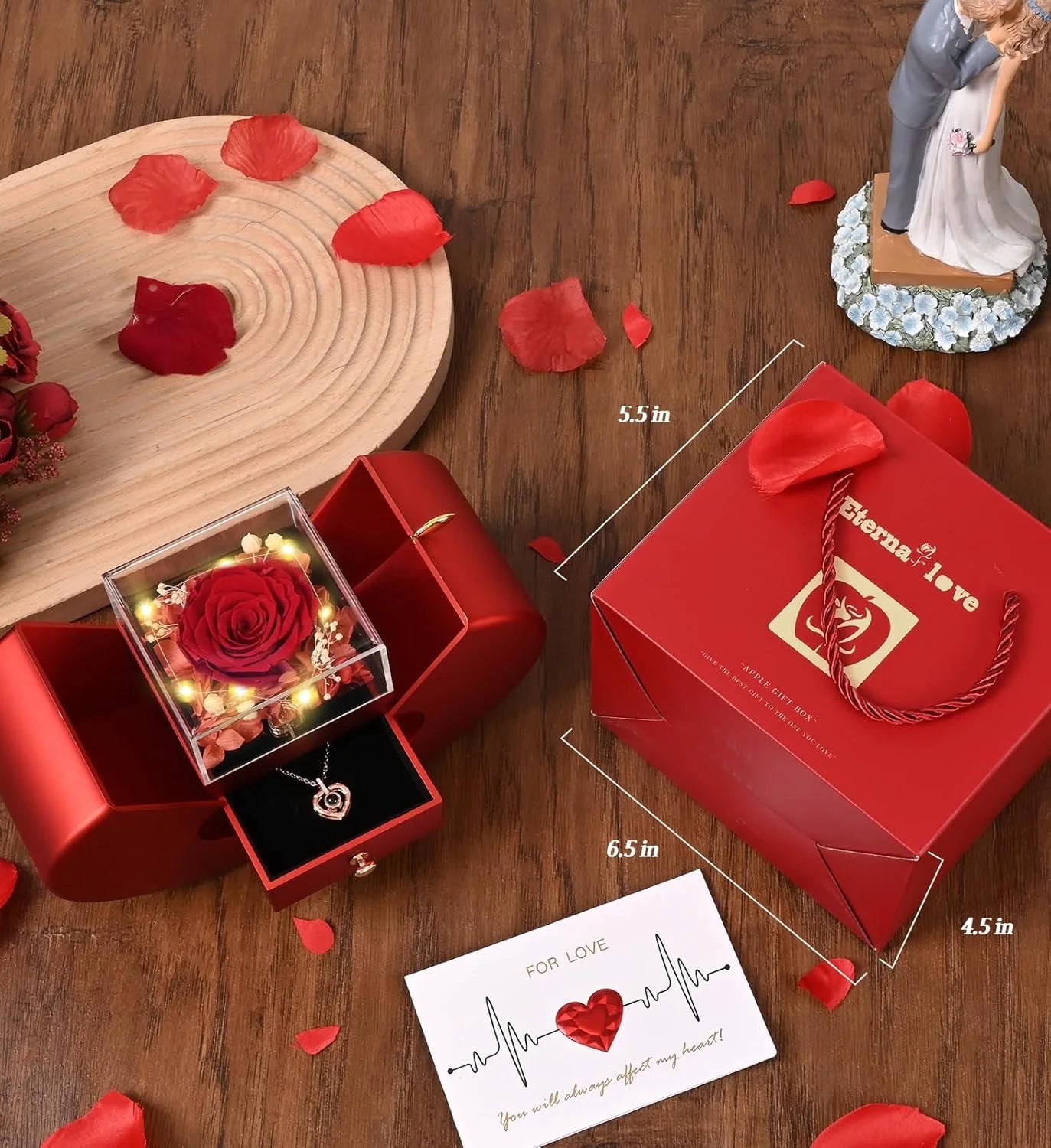 Preserved Flower Real Rose with Heart Necklace, Eternal Flower Gift Box for Mom,Girlfriend,Wife,Grandma on Valentine'S Day,Mother'S Day,Anniversary