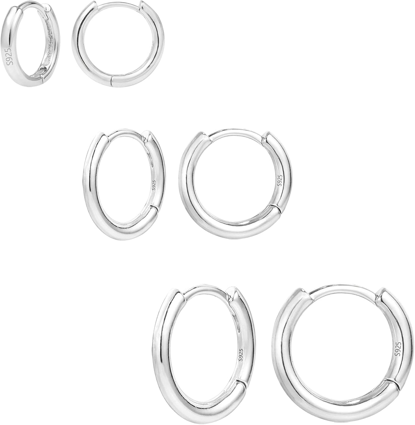 14K Gold Small Huggie Hoop Earrings for Women 925 Sterling Silver Hypoallergenic Cartilage Huggie Hoops Earrings for Men(3 Pairs)