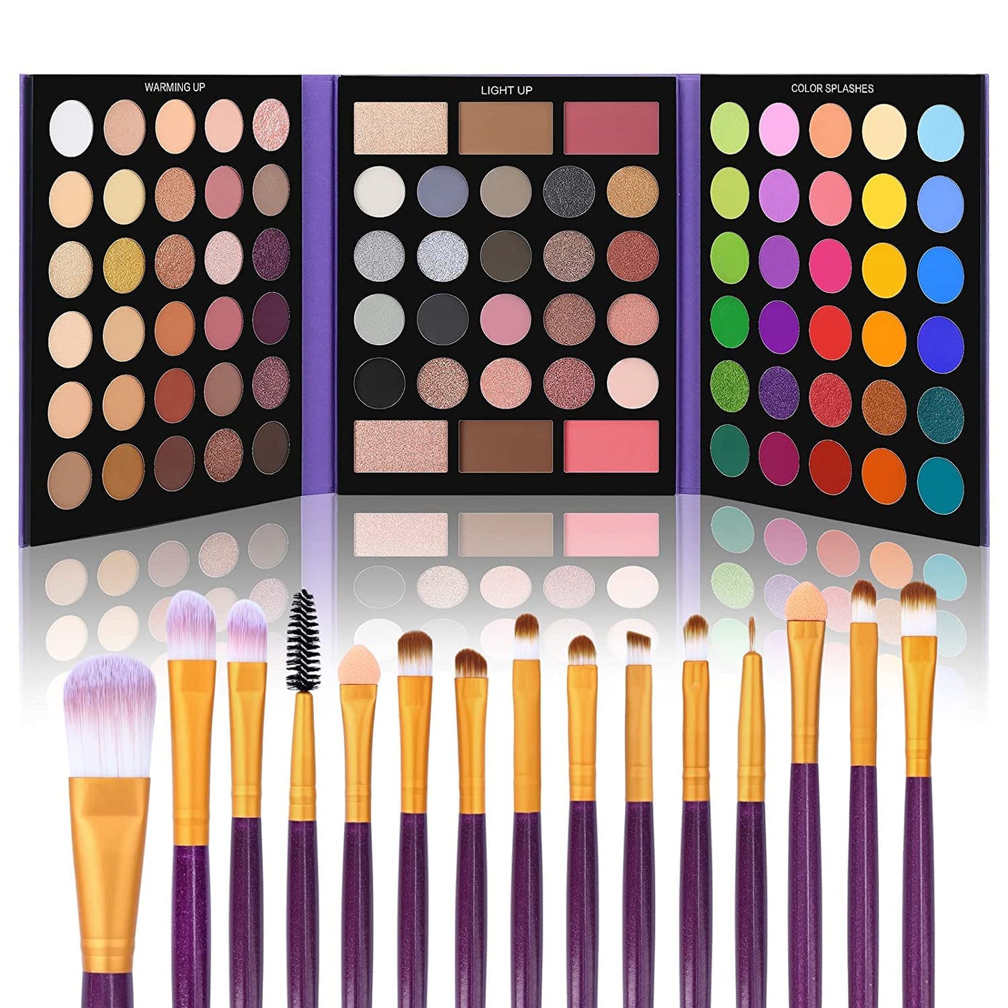 UCANBE Professional 86 Colors Eyeshadow Palette with 15Pcs Makeup Brushes Set Matte Glitter Long Lasting Highly Pigmented Waterproof Contour Blush Powder Highlighter All in One