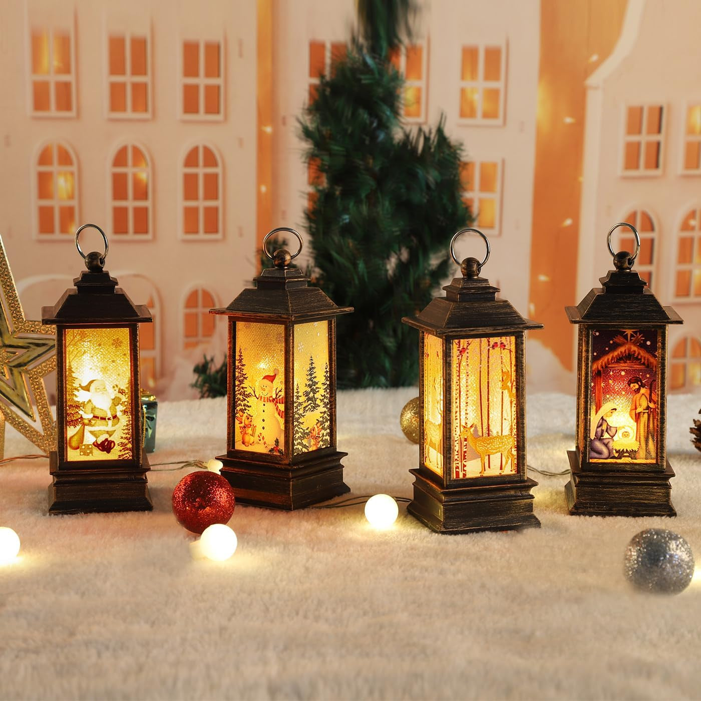 Snow Globe Christmas Decorations Musical Snow Globe Lantern, Christmas Table Lantern Caroler Lighted Water Lanterns USB & Battery Operated, Christma Decor Indoor and Xmas Gifts