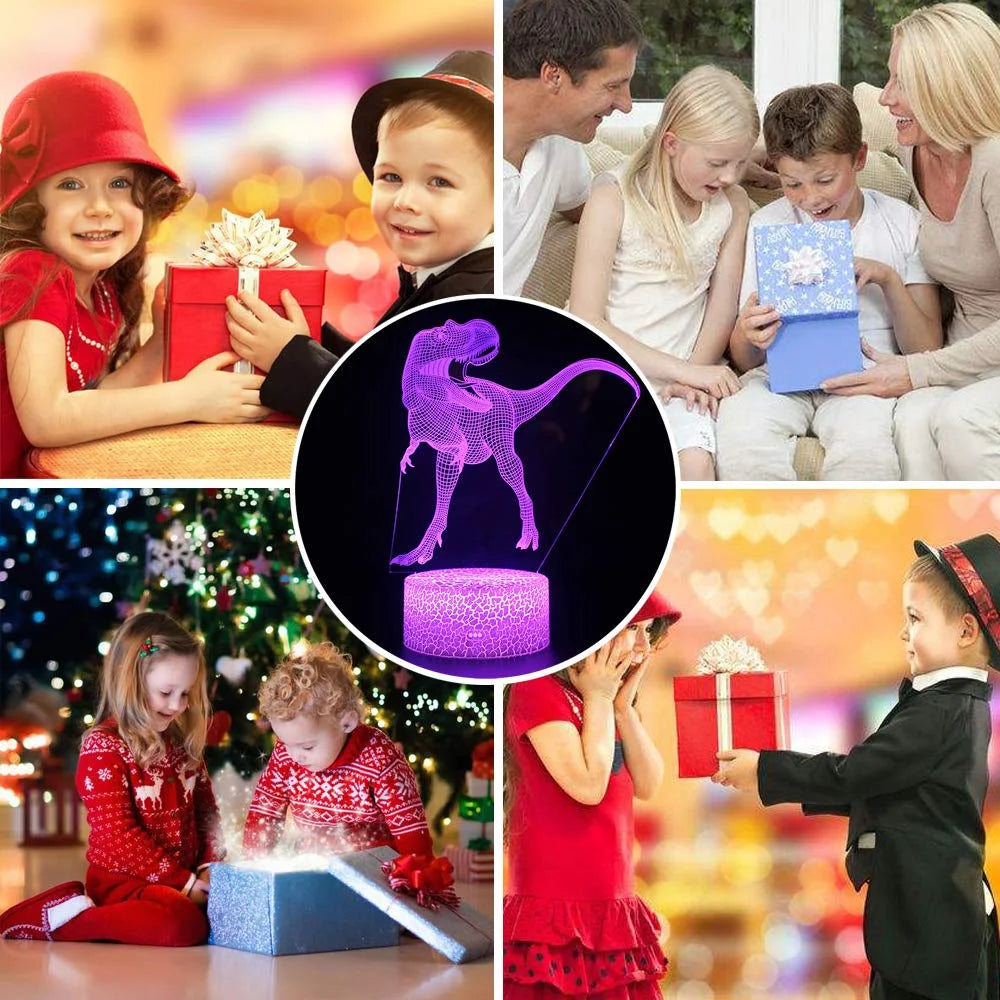 3D Dinosaur Night Light - 7-Color LED Lamp W/ Remote, Kids Room Decor