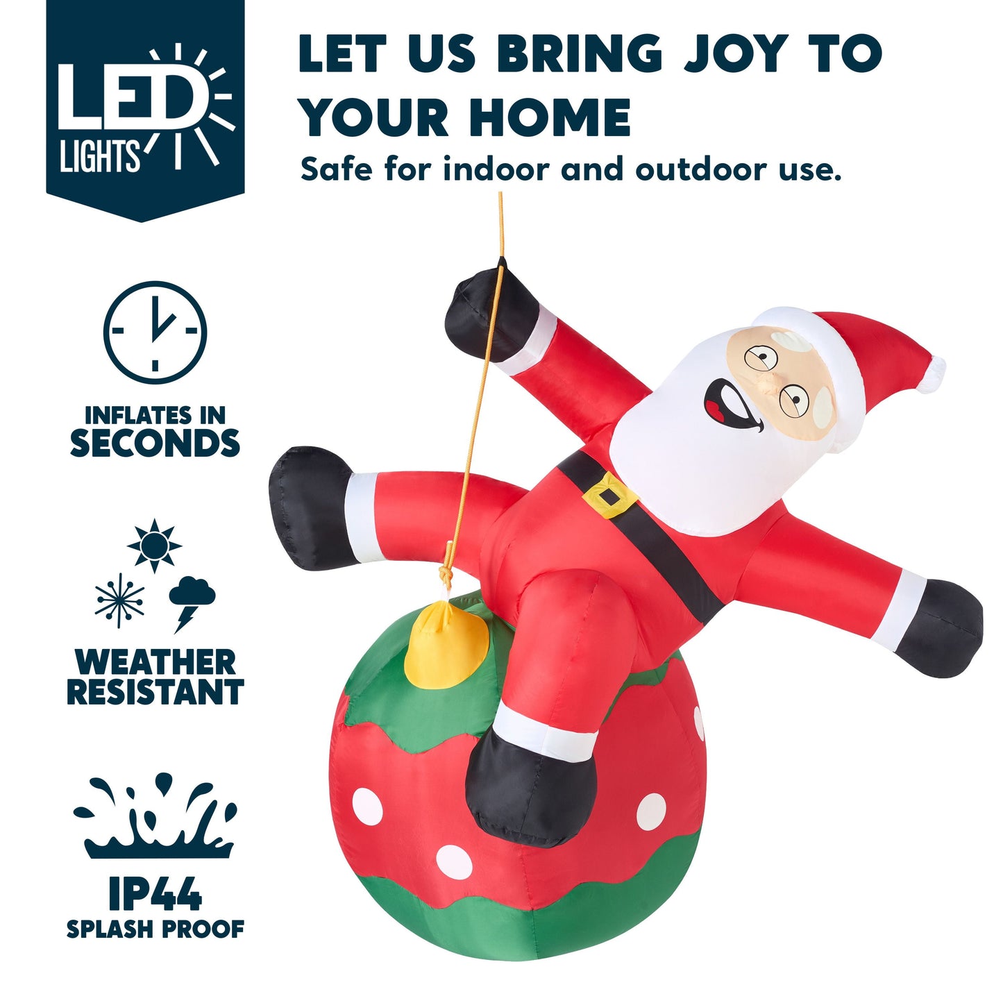 8 FT Christmas Inflatables Santa Outdoor Decorations,Christmas Swinging Santa on Ornament Blow Ups Yard with Built-In Leds for Holiday Party Garden Lawn Decor