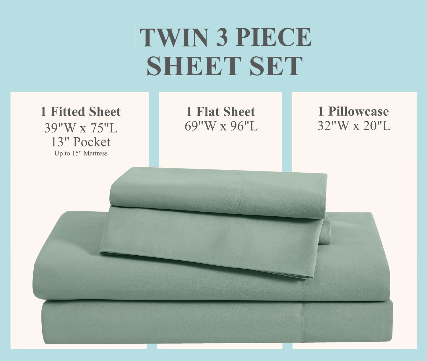 Everyday Solid Microfiber 100% Microfiber Polyester Deep Pocket White 3-Piece Twin, All Season, Adult Size, OEKO-TEX Certified