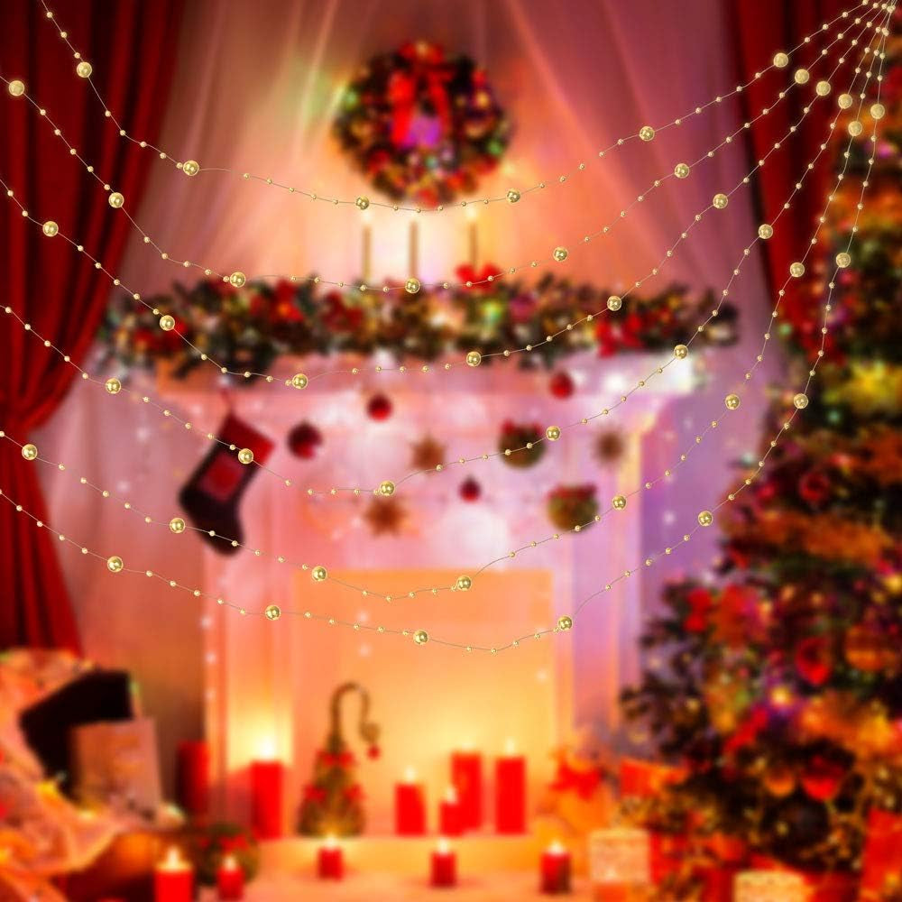 66 Feet Christmas Tree Beads Garland, Fishing Line Artificial Pearls Beads String Roll Chain Faux Pearl Beaded Trims for Wedding Christmas and Holiday DIY Supplies(1-Pack)