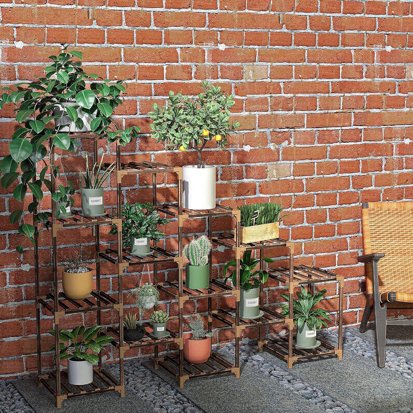 New England Stories Wood Plant Stand Indoor, Outdoor for Multiple Plants, Tiered Plant Shelf Ladder Table Plant Pot Stand for Living Room, Patio, Balcony