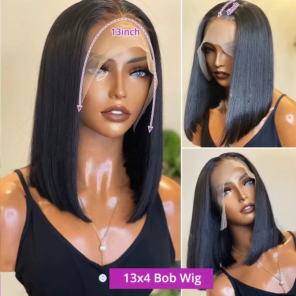 210 Density 13x6 HD Lace Frontal Wigs Short Bob Straight Human Hair Wig Pre Plucked Brazilian 100% Human Hair Wig For Women