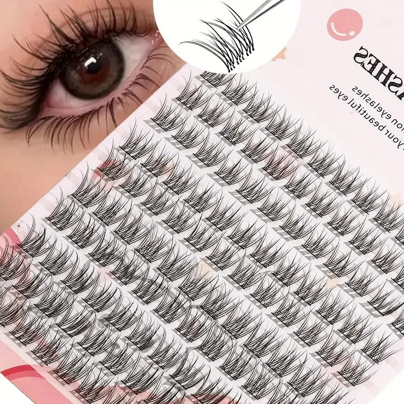 Easy-To-Apply False Eyelash Set, Thick Cartoon Style with a Natural Look, Suitable for Beginners, Thick and Fluffy, Cross-Style Realistic Bundles, Suitable for Beginners with Curved Design, Reusable