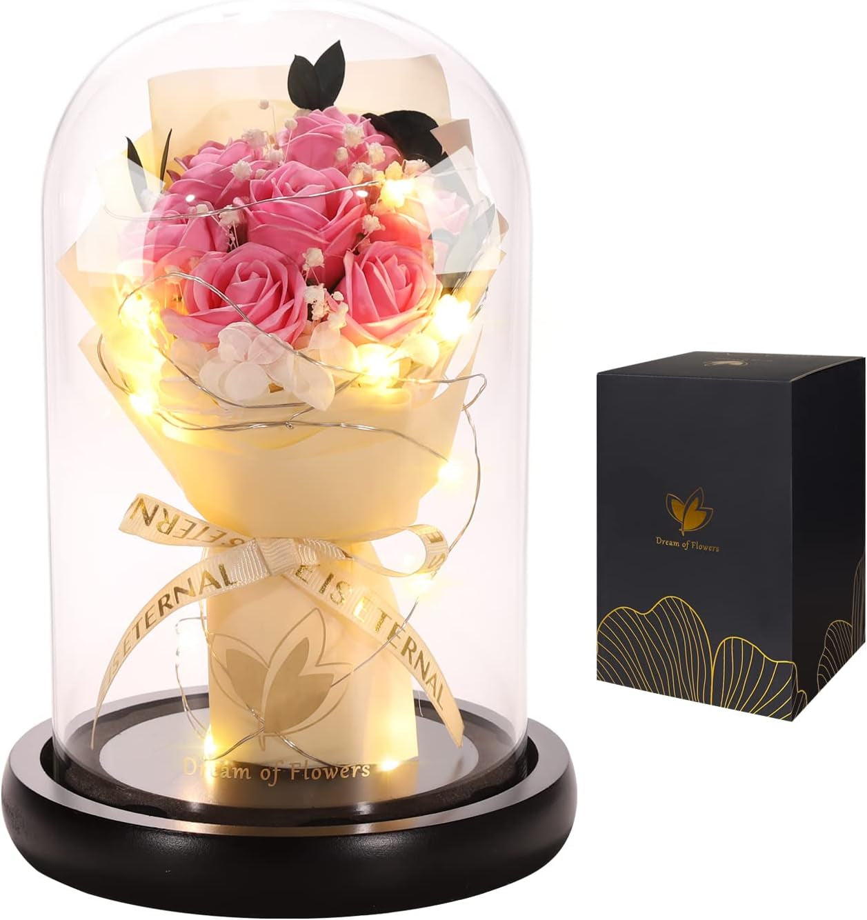 Beauty and the Beast Rose, Rose Flower Gifts for Women, Gifts for Her, Birthday Gifts for Womens, Eternal Rose Artificial Flower Light up Rose in Glass Dome, Glass Roes Flower Gifts for Her