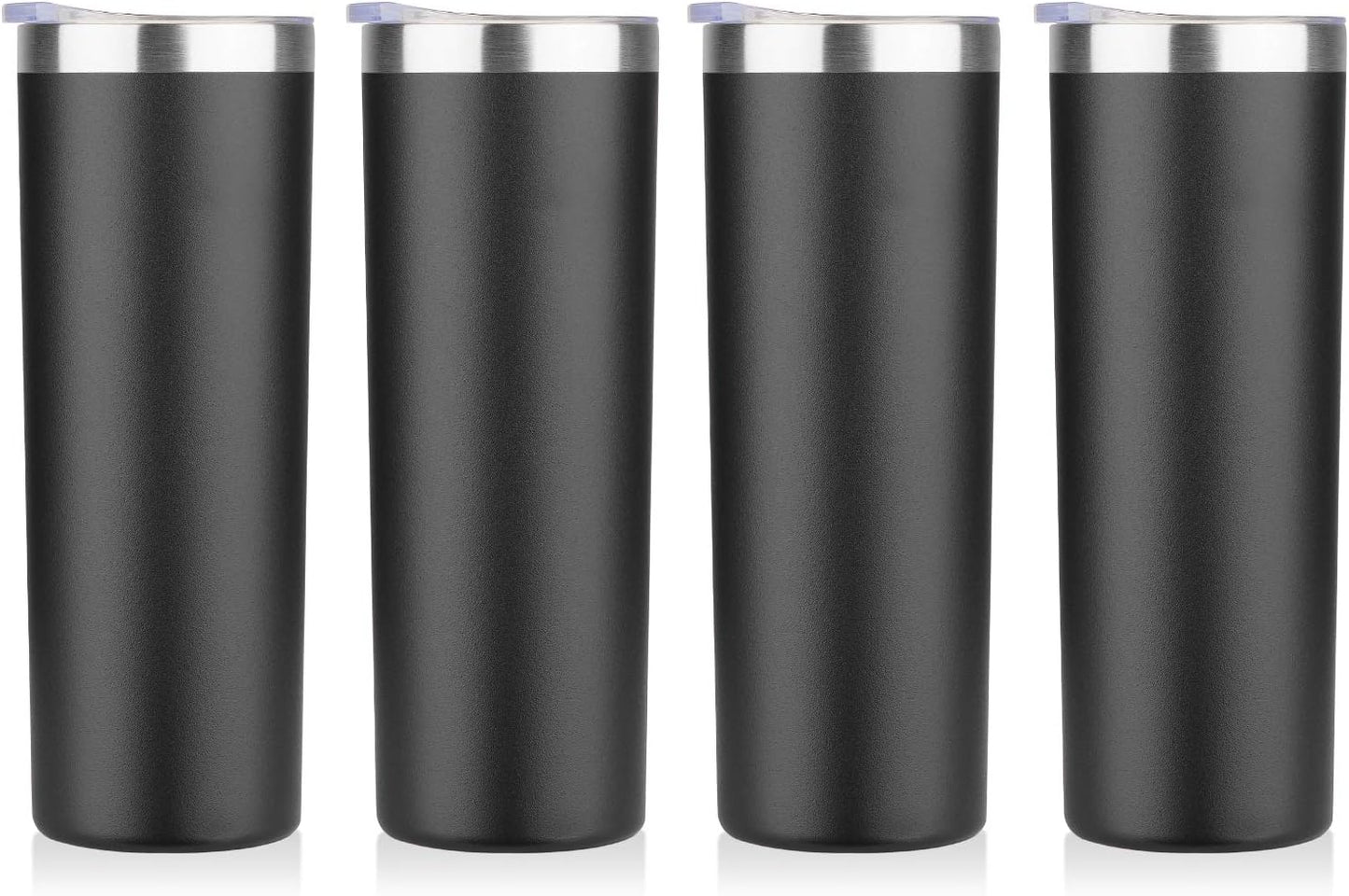 HASLE OUTFITTERS 20 Oz Skinny Tumblers Bulk Set, Stainless Steel Insulated Slim Tumblers with Lids Travel Water Cups(Stainless Steel, 8)