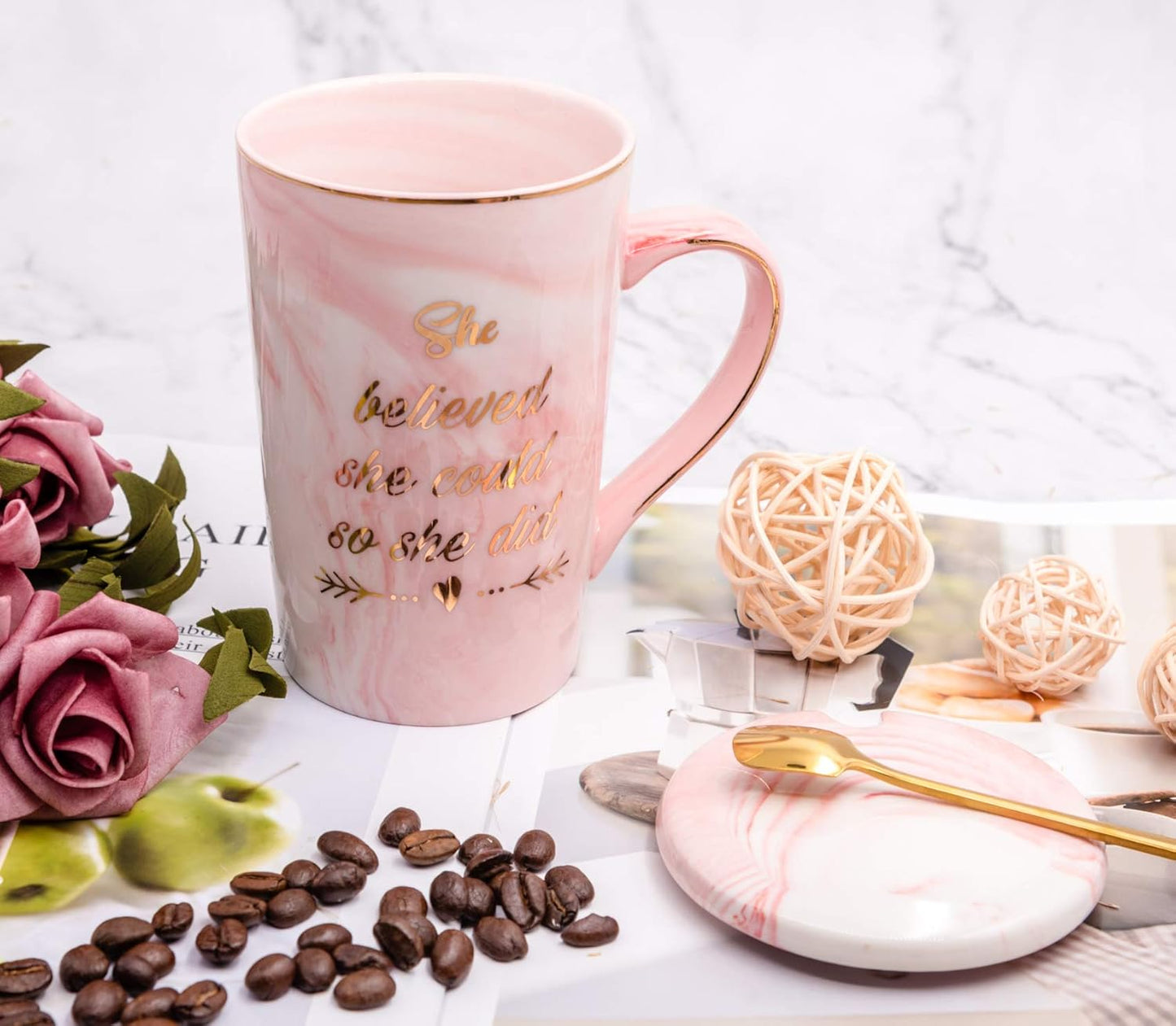 She Believed She Could so She Did Coffee Mug - Congratulations Graduation Gifts for Her Women Girl Daughter College Nursing - Cute Motivational Inspiritional 12.5Oz Pink Ceramic Cup + Gift Box