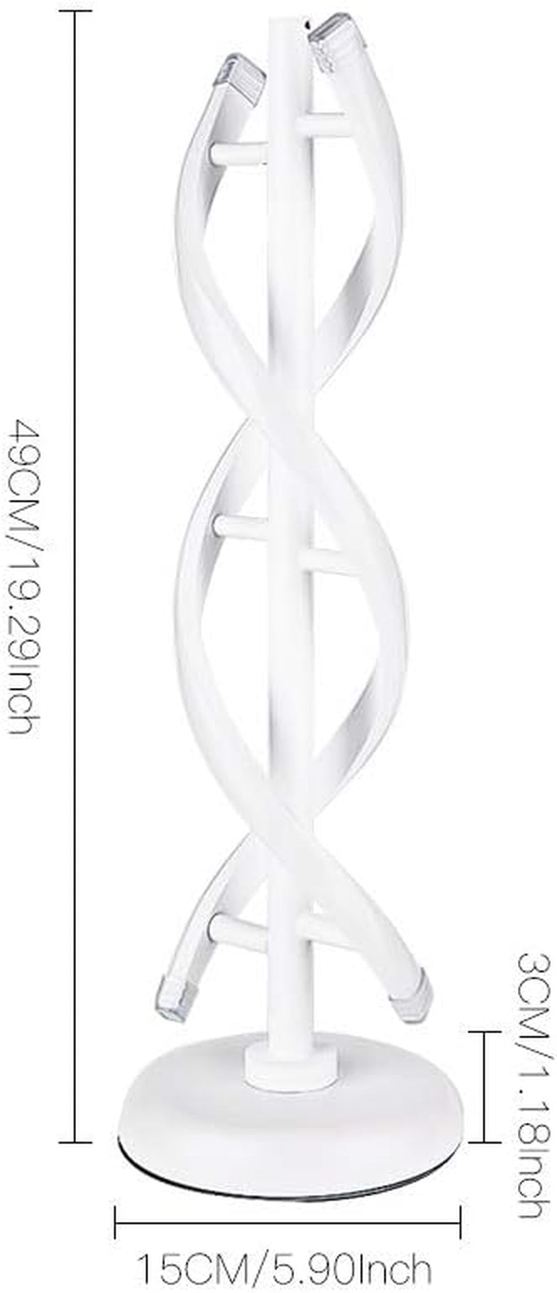 ELINKUME Double Spiral LED Table Lamp, Creative Double Helix Lampbody Matchs Metal Base, 12W Warm White Eye-Caring Dimmable LED Bedside Lamp Decorative Lighting - White