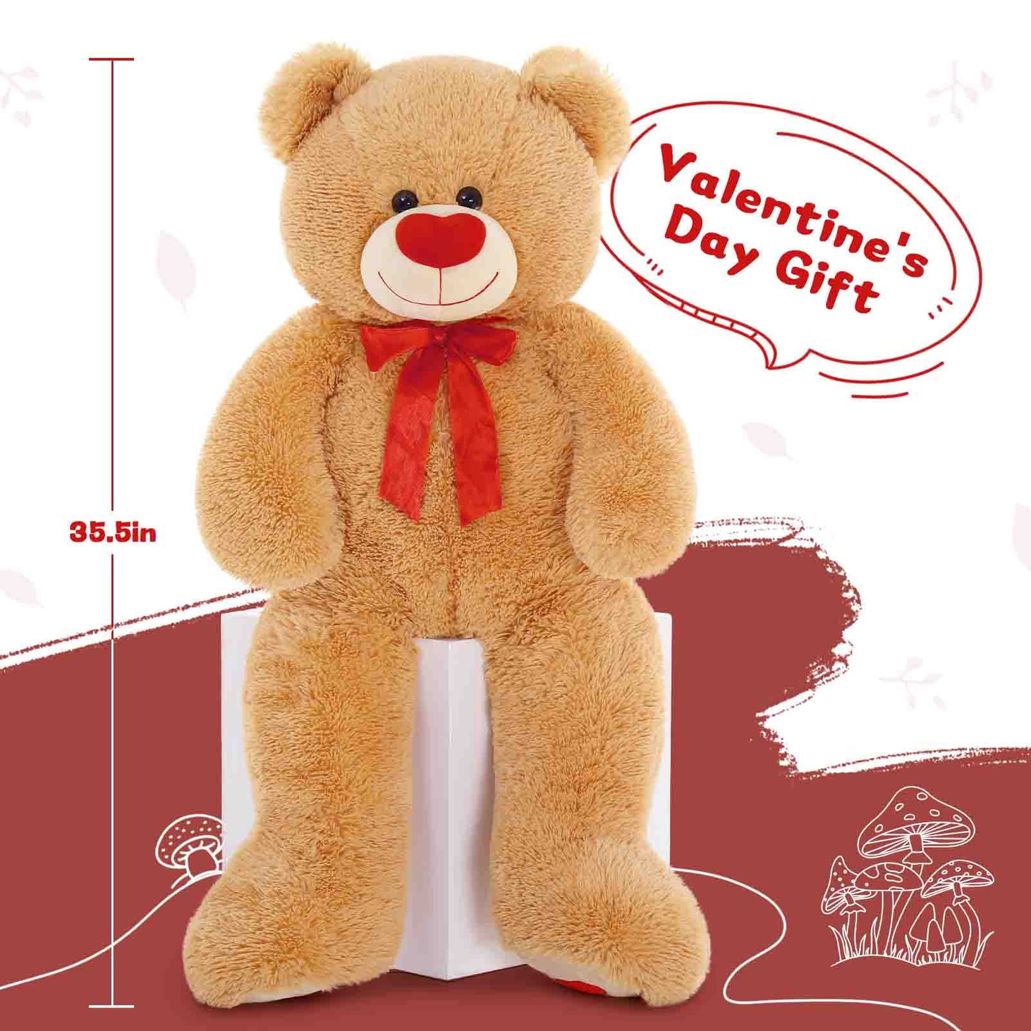 35.4" Giant Teddy Bear with Big Footprints Plush Stuffed Animals