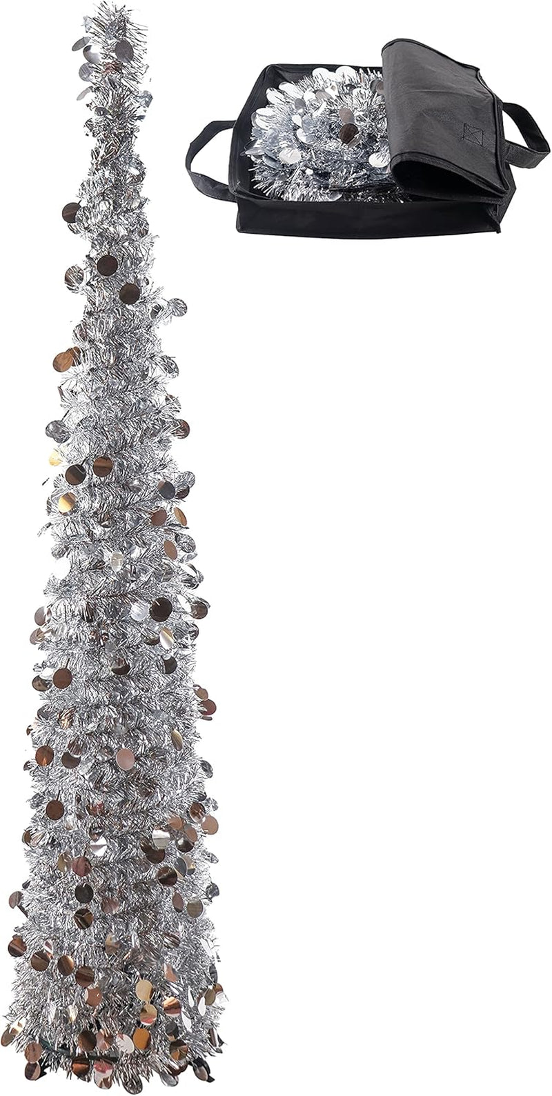 5 Ft Light Blue Tinsel Christmas Tree - Collapsible Pop up Christmas Tree with Bag