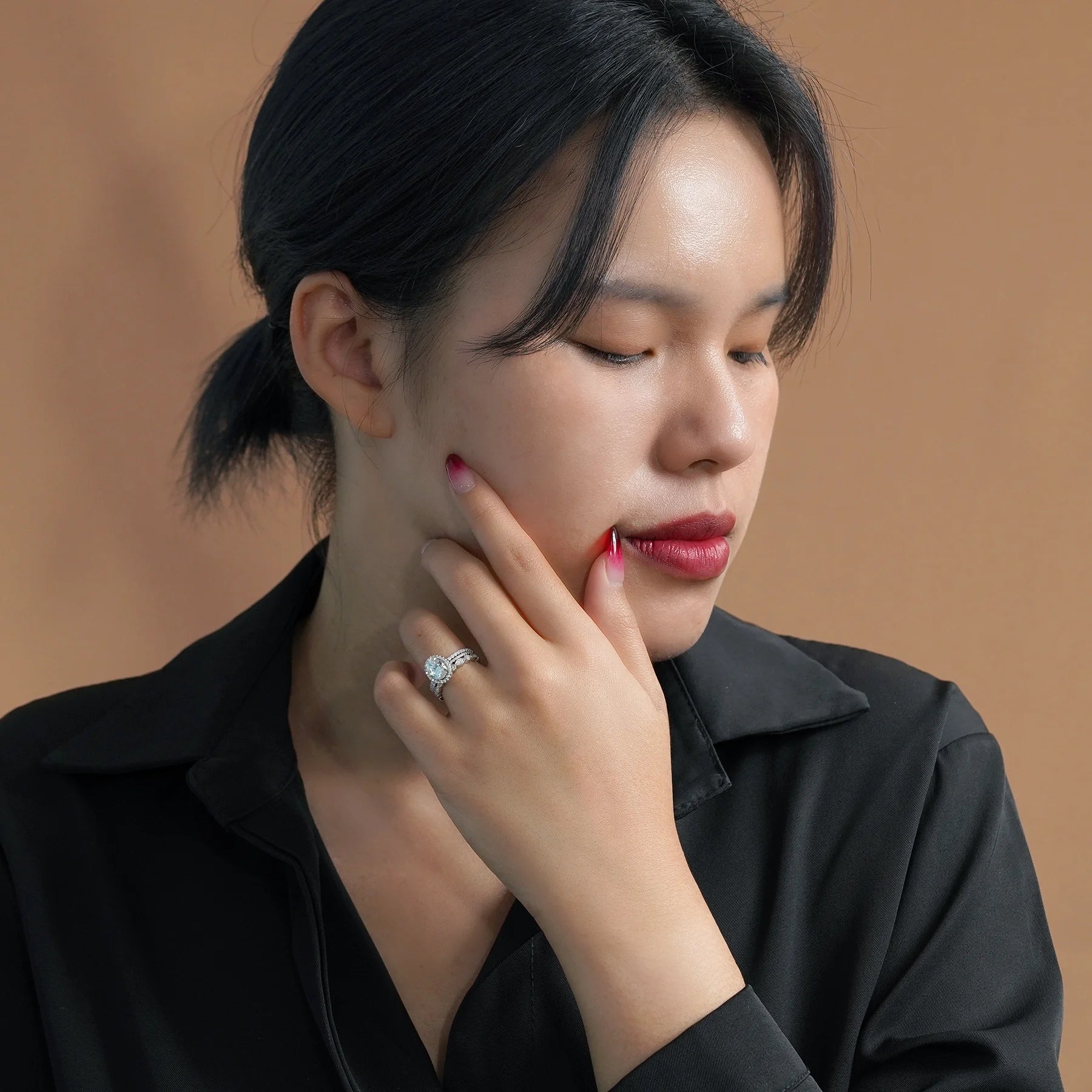 Unique 2 Carat Real Moissanite Wedding Trio Ring Set with Engagement Ring and 2 Wedding Bands in 18K Gold Plating for Women