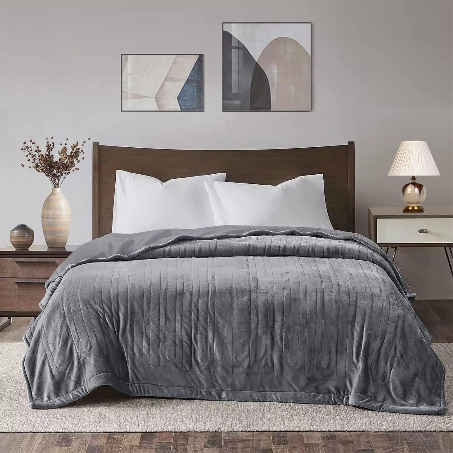 SUNVIVI Heated Blanket King Size, Heating Electric Throw Blanket Dual Control, 10 Heat Settings, 12 Hours Auto Off, Machine Washable, ETL Certified, Overheating Protection, Grey