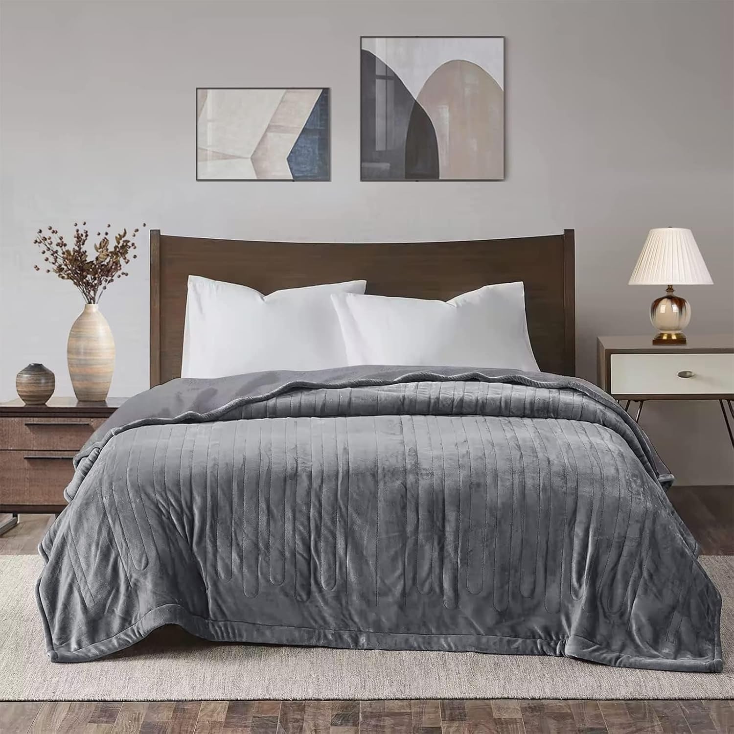 SUNVIVI Heated Blanket King Size, Heating Electric Throw Blanket Dual Control, 10 Heat Settings, 12 Hours Auto Off, Machine Washable, ETL Certified, Overheating Protection, Grey