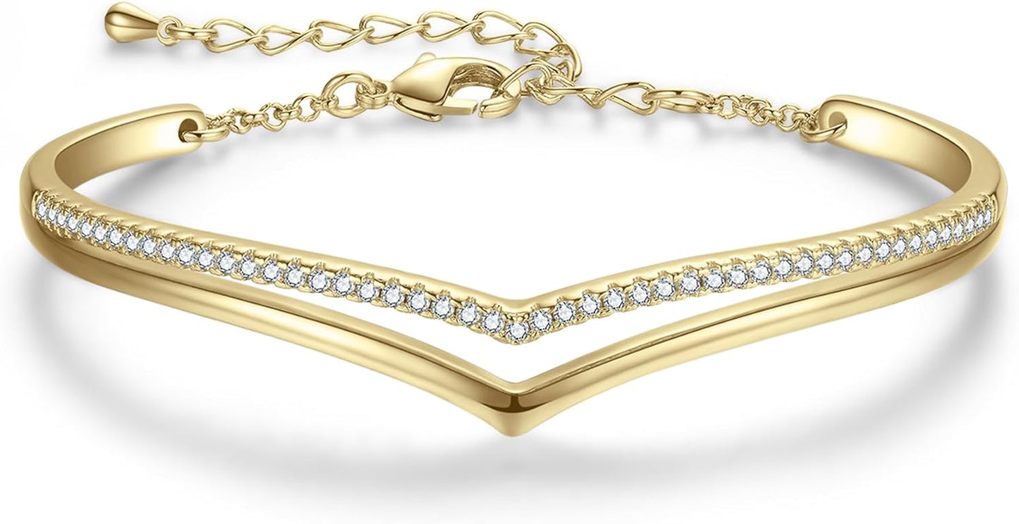 Praelinos Minimalistic Bracelets for Women White/Rose Gold Plated Charm Silver Tone Bracelet 5A Cubic Zirconia Jewelry Christmas Birthday Valentine Mother'S Day Gifts for Mom Women Wife Her