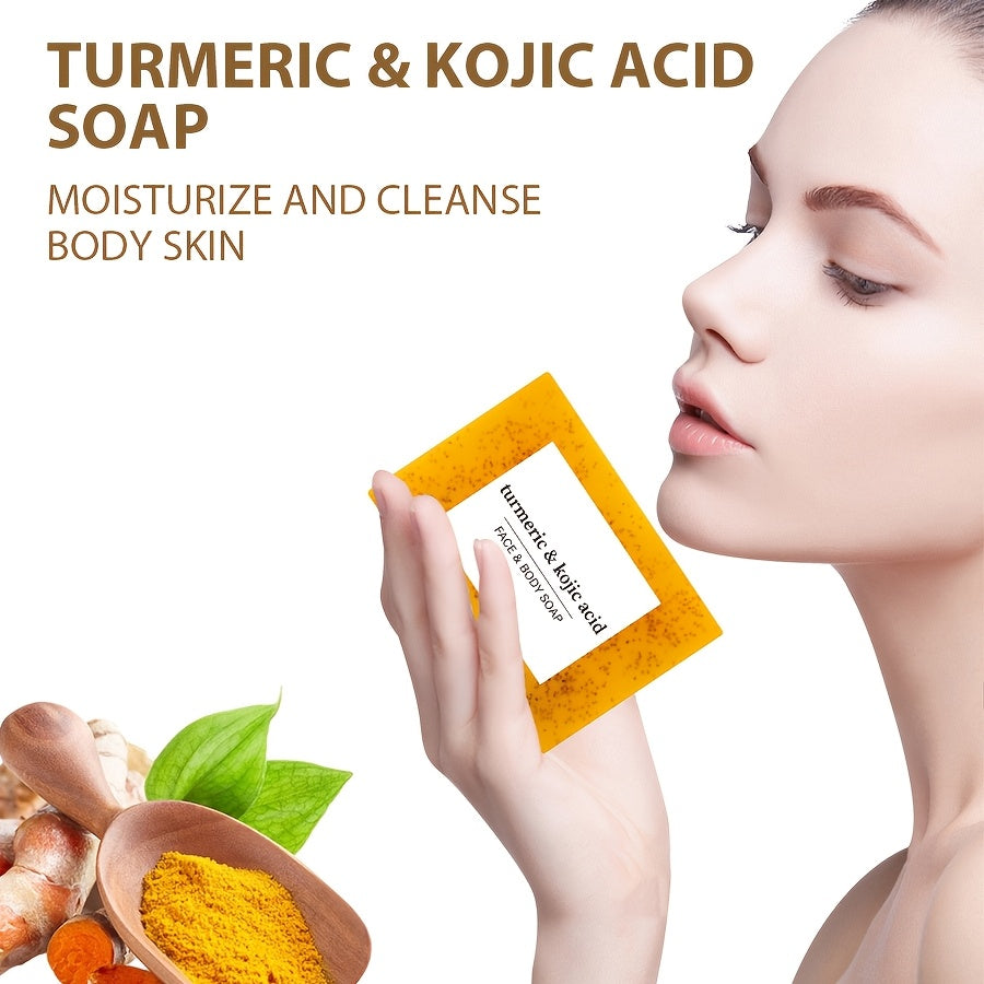 Turmeric and Kojic Acid Soap - Moisturizing, Unisex-Adult, Deeply Cleanses and Moisturizes - Rich in Turmeric, Vitamin E, Olive Oil, Suitable for All Types of Hair and Light Beige