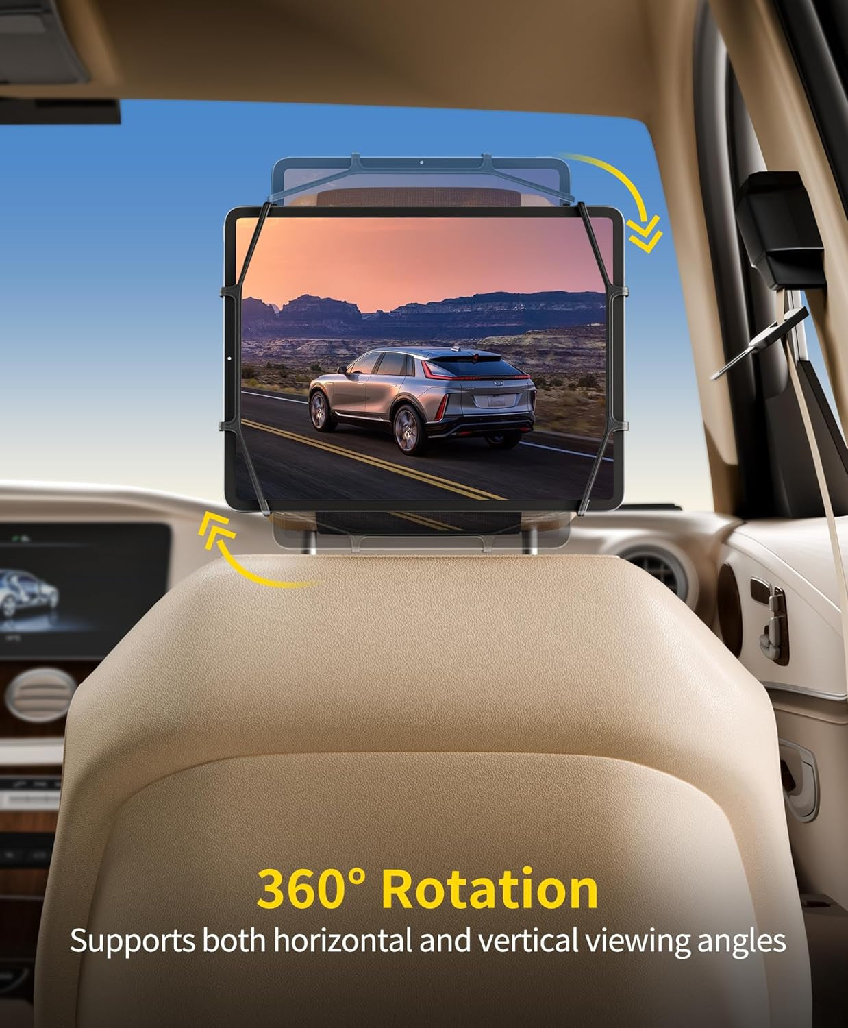 FANGOR Car Headrest Mount Holder, Tablet Holder for Kids in Back Seats, Anti-Slip Strap and Holding Net,Angle-Adjustable/Fits All 7 Inch to 12.9 Inch Tablets