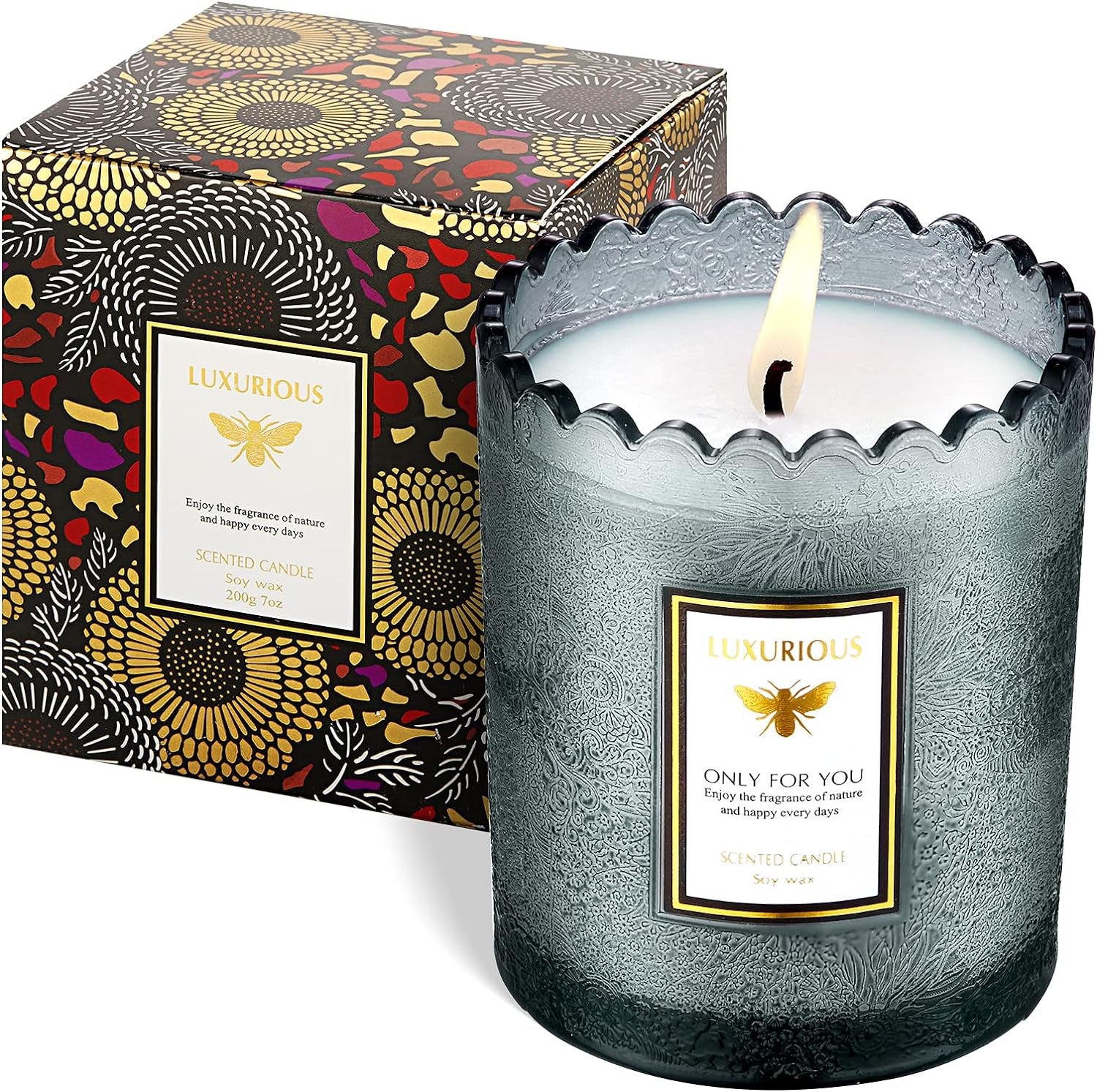 Valentines Day Decor Candles for Home Scented Natural Soy Wax Women Happy Birthday Set Kindle Aromatherapy Candle Gifts Large Glass Jar Pack Aesthetic Romantic Best Decorative (Gray)