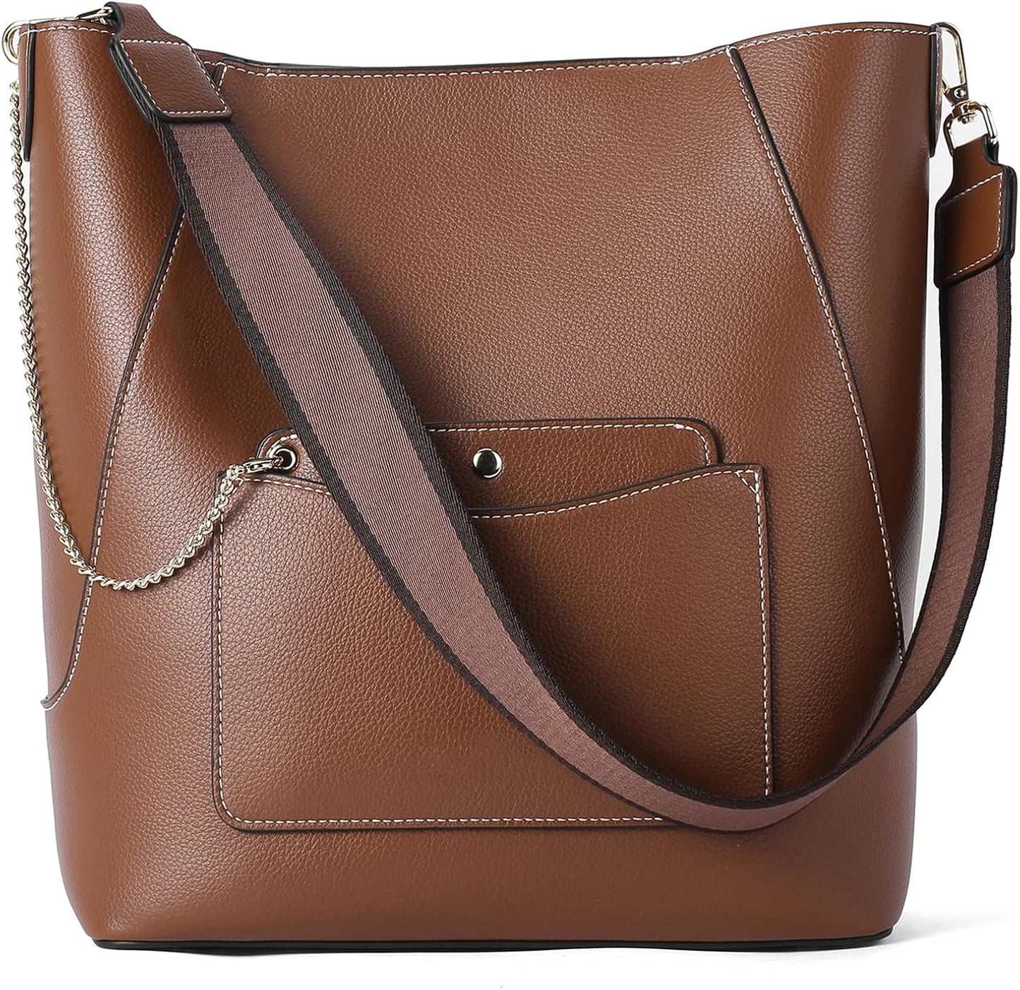 BROMEN Hobo Bags for Women Designer Handbags Vegan Leather Bucket Purse Shoulder Crossbody Bag (Z-Brown)