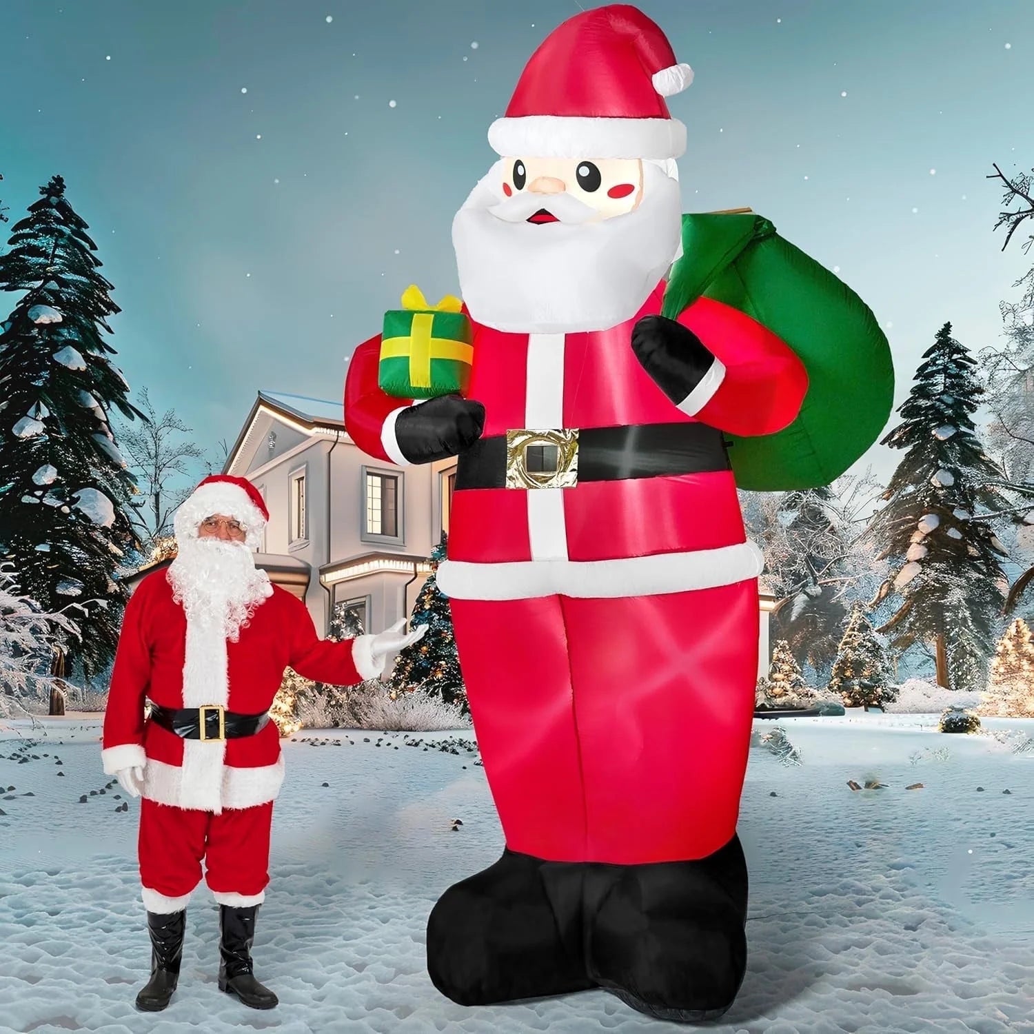 12 Ft Tall Giant Christmas Inflatable Santa with Gifts, Santa Blow up outside Christmas Decorations with Build in Leds for Xmas Outdoor Decorations Yard Indoor Outdoor Garden Lawn Party Decor