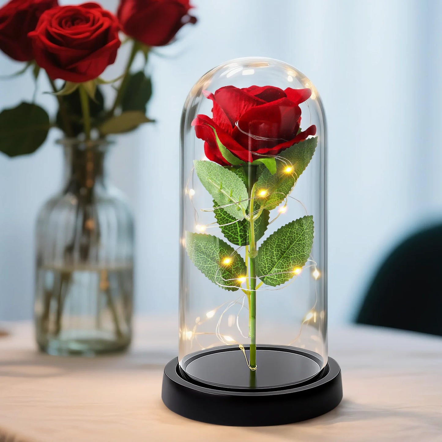 Forever Rose Red Roses with LED Lights, Eternal Flowers, Romantic Party Christmas Decorations, Valentine'S Day, Mother'S Day Gifts