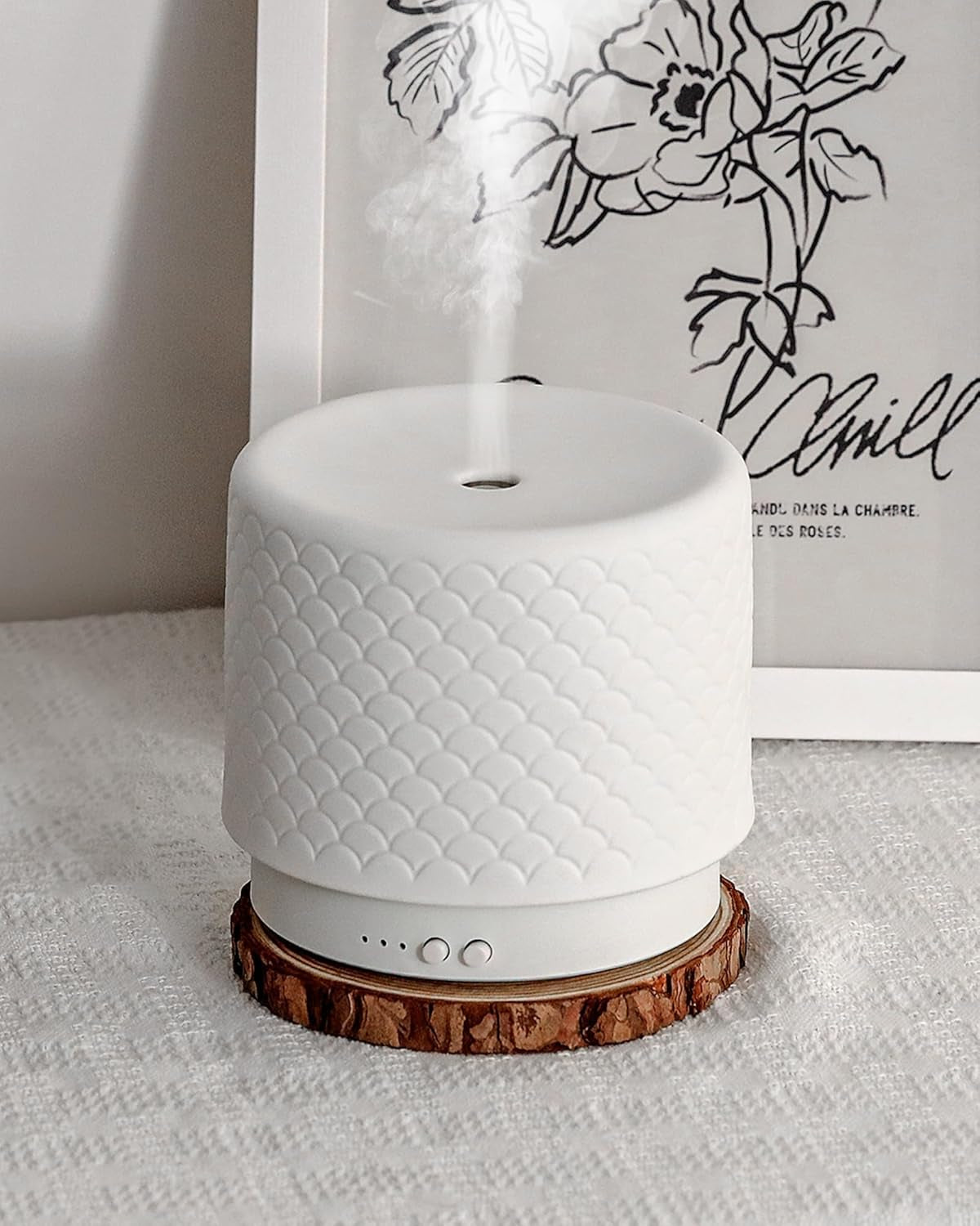 Essential Oil Diffuser,110Ml Diffusers for Essential Oils Large Room, Ceramic Diffusers Decorative Ultrasonic Defuzzer, Ideal for Aesthetic Home,Dorm Décor, Yoga,White