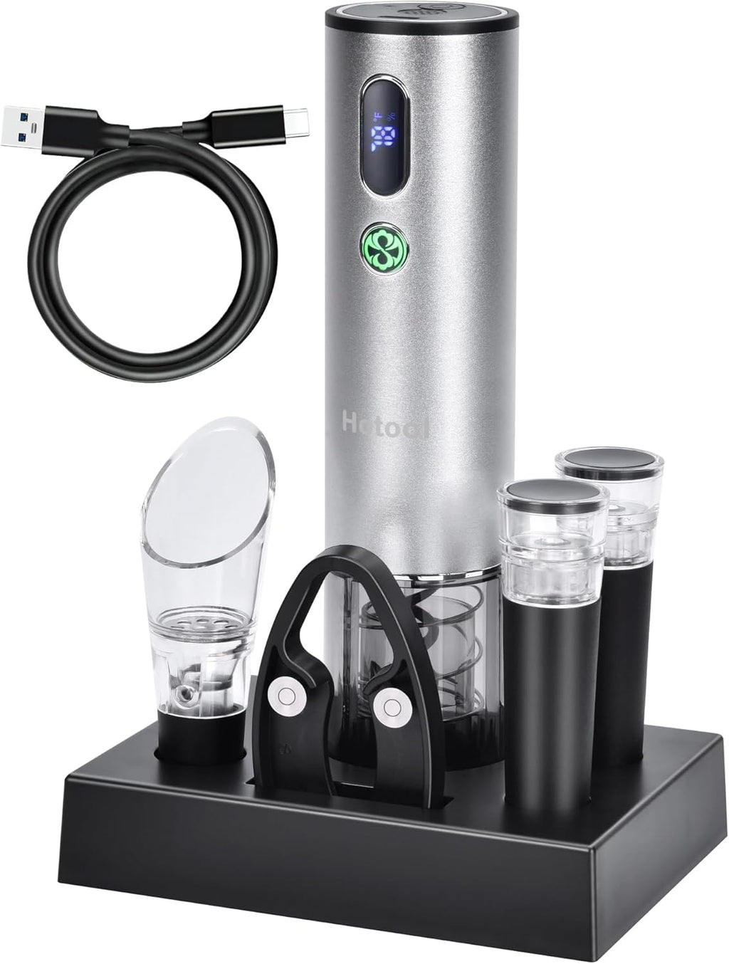 Electric Wine Opener Set with Base – Rechargeable Wine Bottle Opener with Foil Cutter, Wine Aerator and Wine Stoppers – Wine Accessories Gift for Wine Lovers