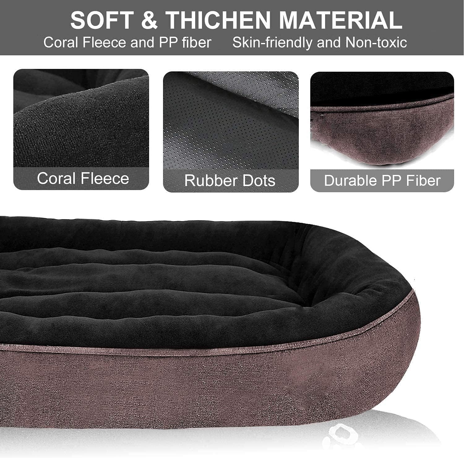 CLOUDZONE Dog Bed for Medium Dogs/Large/Small, Washable Rectangle Pet Bed Thickened Enough with Soft Coral Fleece and Non-Slip Bottom