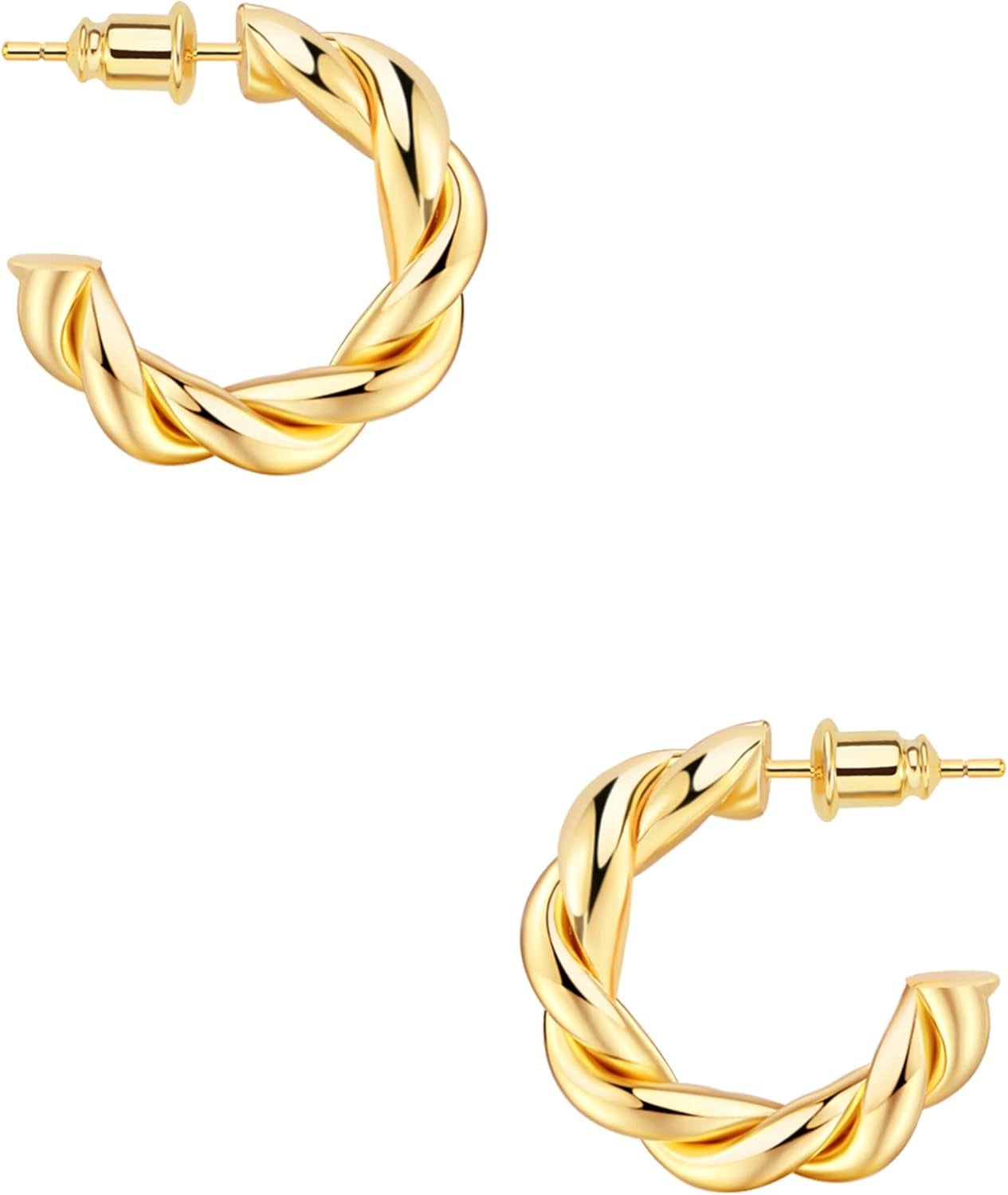 Wowshow Gold Hoop Earrings, 14K Gold Plated Chunky Small Hoop Earrings for Women Lightweight Jewelry Gifts 14/20/30/35/45MM