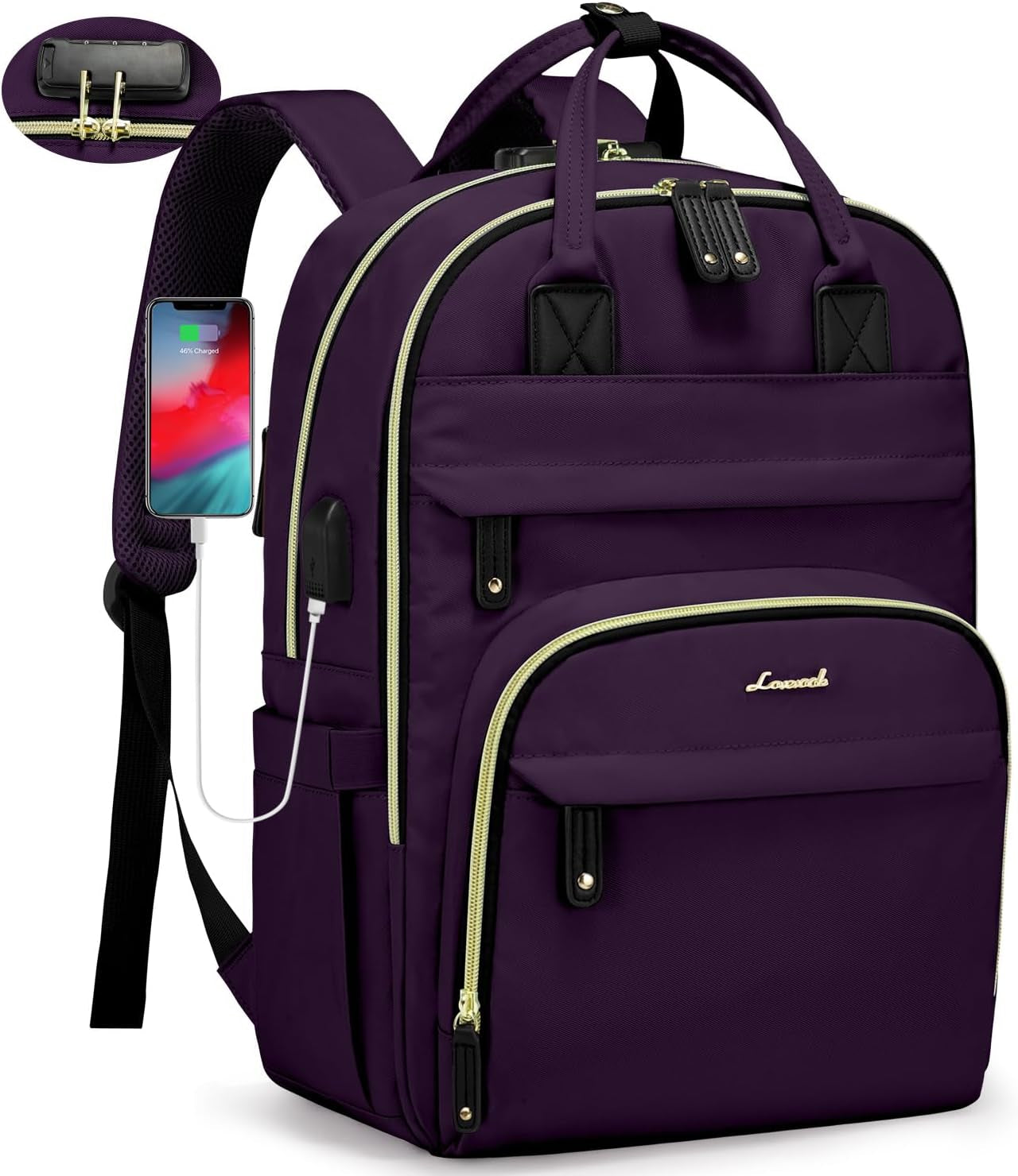 LOVEVOOK Laptop Backpack for Women & Men, Unisex Travel Anti-Theft Work Bag, Business Computer College Backpacks Purse, Casual Hiking Outdoor Carry on Daypack with Lock, Fits 15.6 Inch Laptop, Grey