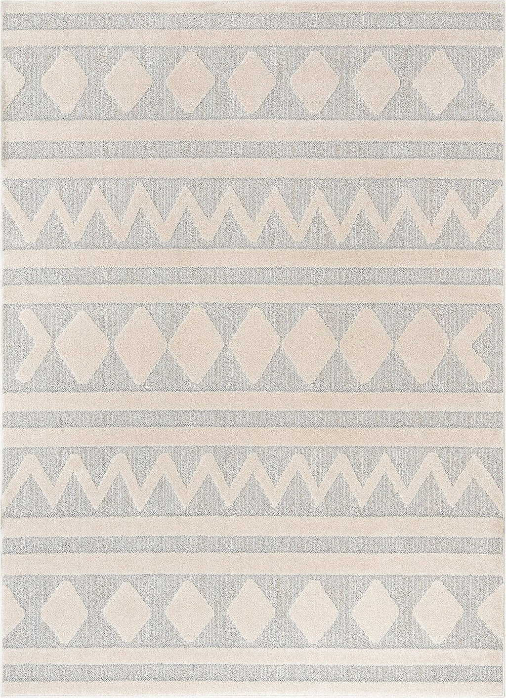 Well Woven Harlow Zara Tribal Moroccan Diamond Pattern Beige High-Low 5'3" X 7'3" Area Rug