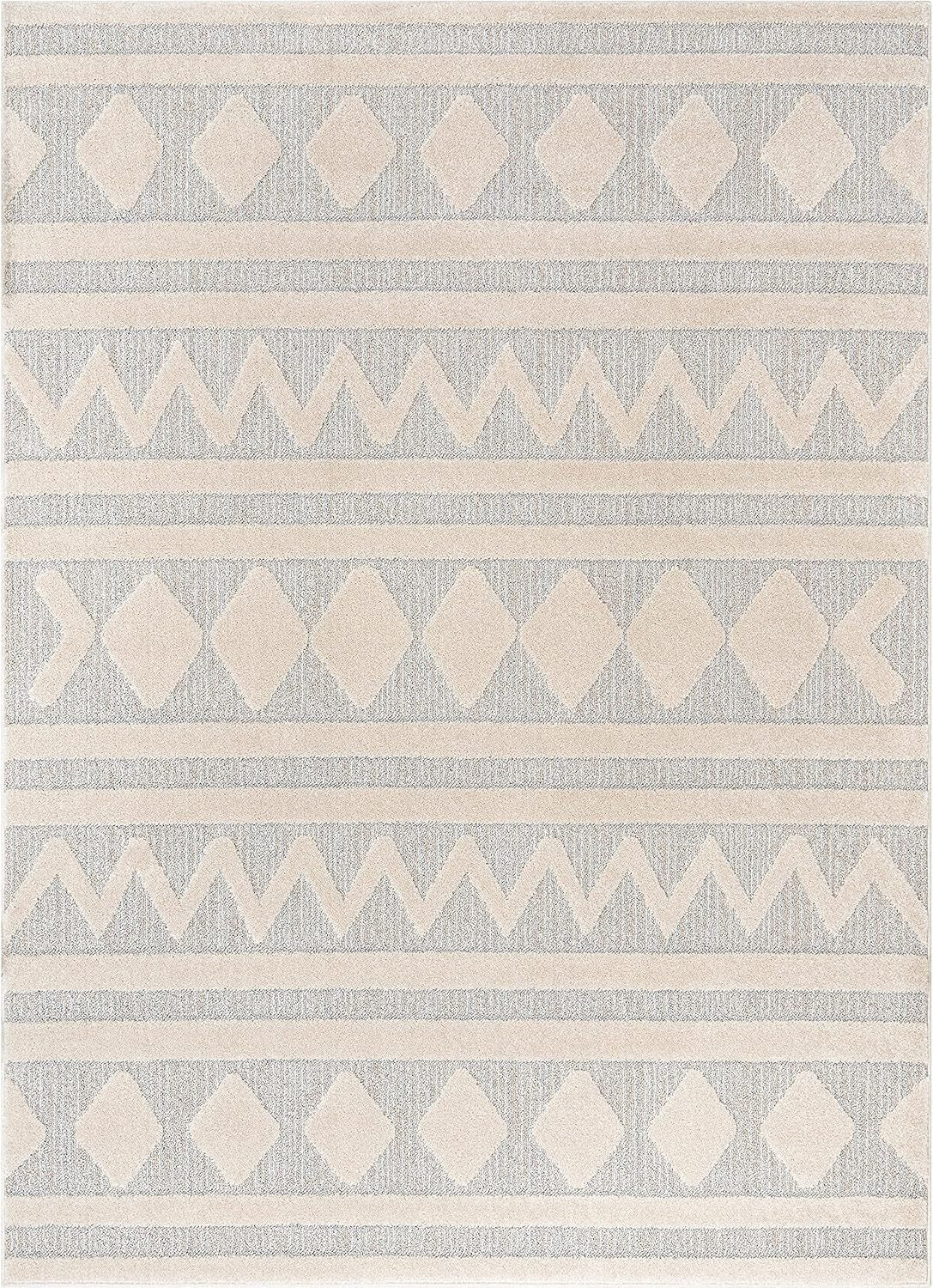 Well Woven Harlow Zara Tribal Moroccan Diamond Pattern Beige High-Low 5'3" X 7'3" Area Rug