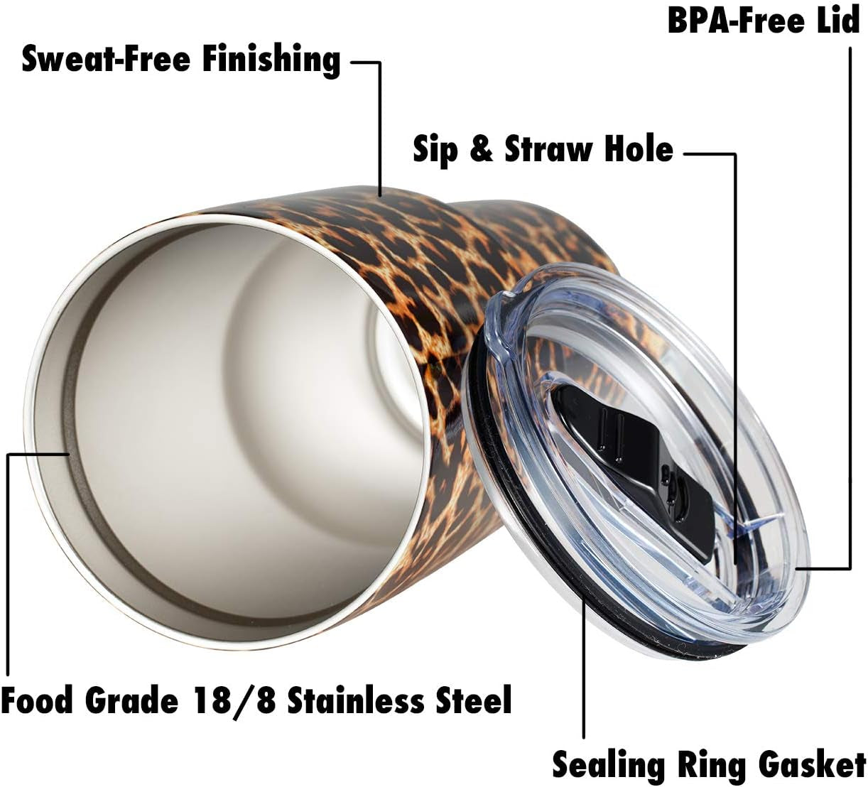ALOUFEA 30Oz Stainless Steel Tumbler, Insulated Coffee Tumbler Cup with Lid and Straw, Double Walled Travel Coffee Mug for Hot & Cold Drinks (Leopard, 1 Pack)