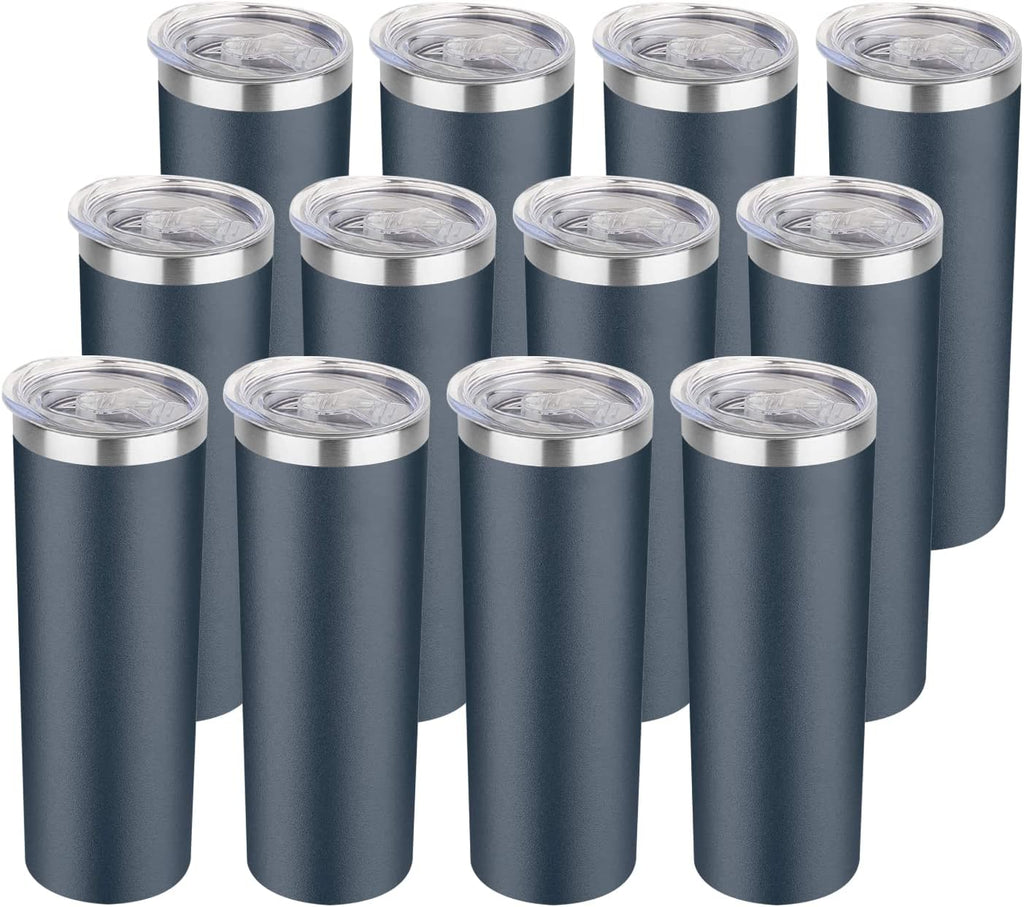 HASLE OUTFITTERS 20 Oz Skinny Tumblers Bulk Set, Stainless Steel Insulated Slim Tumblers with Lids Travel Water Cups(Stainless Steel, 8)
