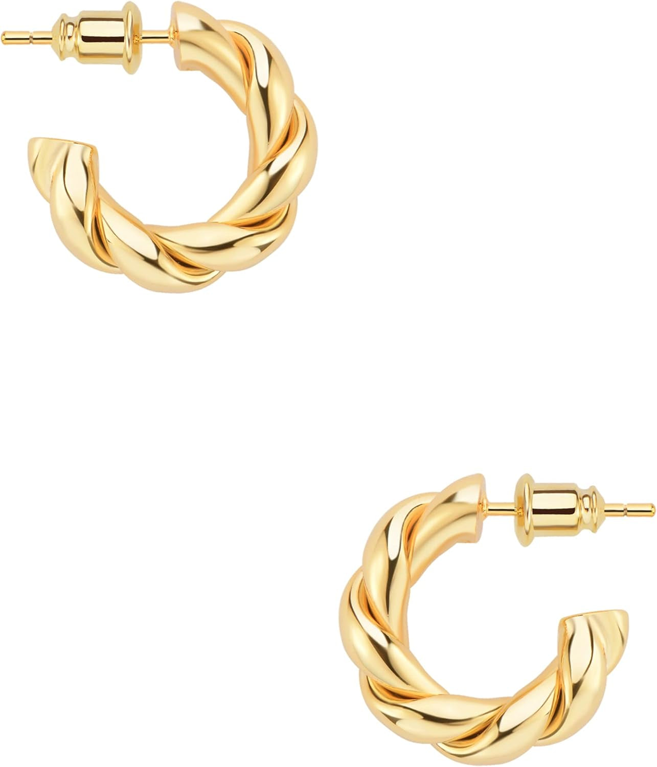 Wowshow Gold Hoop Earrings, 14K Gold Plated Chunky Small Hoop Earrings for Women Lightweight Jewelry Gifts 14/20/30/35/45MM