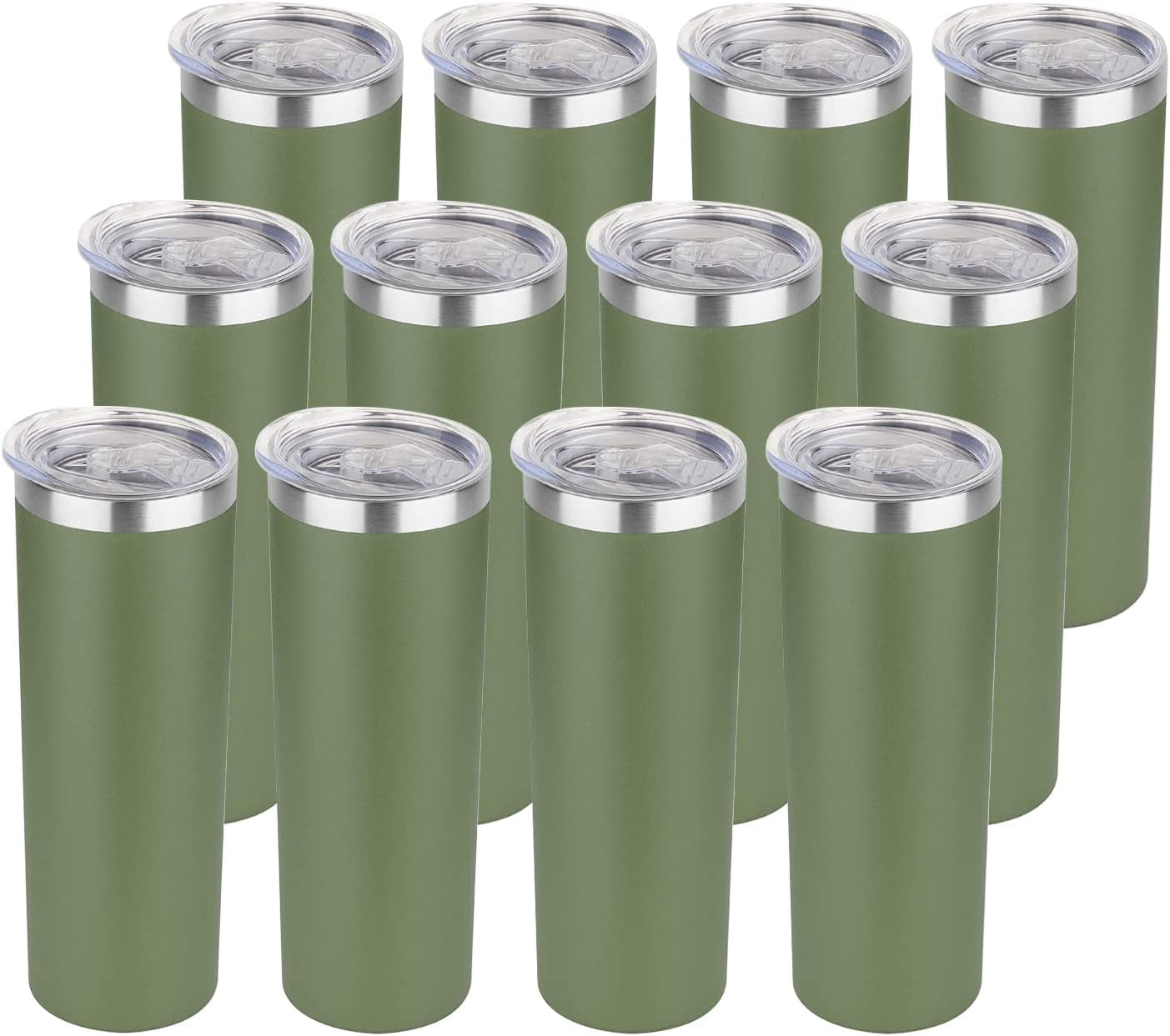 HASLE OUTFITTERS 20 Oz Skinny Tumblers Bulk Set, Stainless Steel Insulated Slim Tumblers with Lids Travel Water Cups(Stainless Steel, 8)