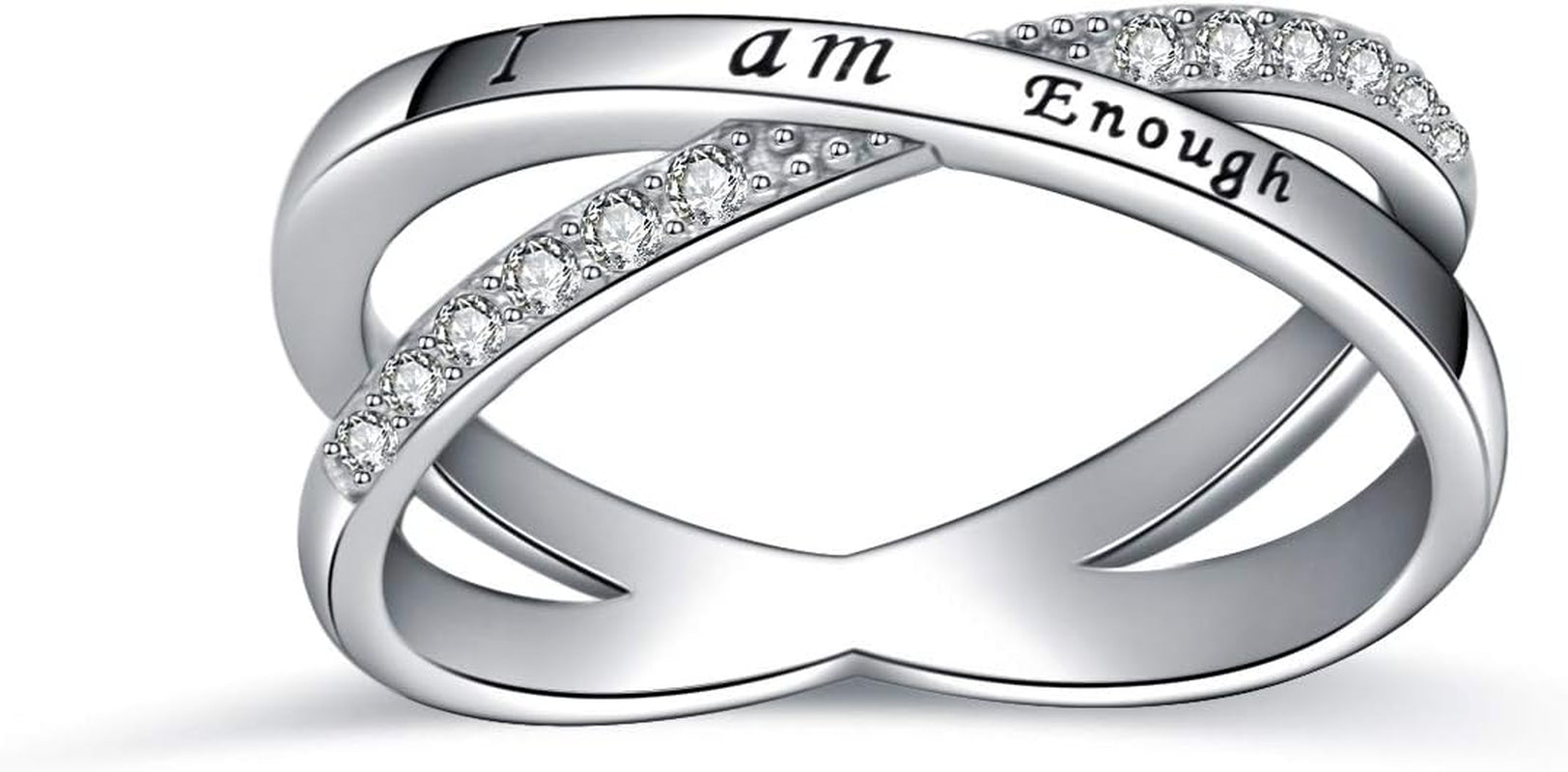 I Am Enough Ring Sterling Silver CZ Ring for Women Girls Size 5-10