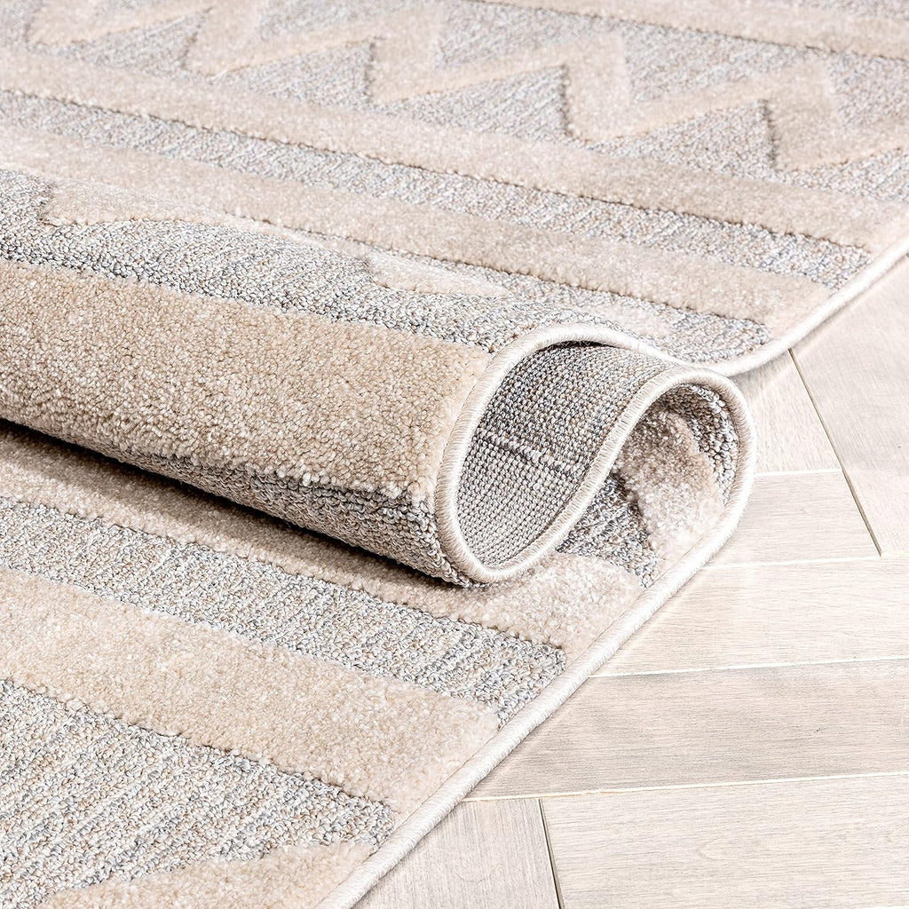 Well Woven Harlow Zara Tribal Moroccan Diamond Pattern Beige High-Low 5'3" X 7'3" Area Rug