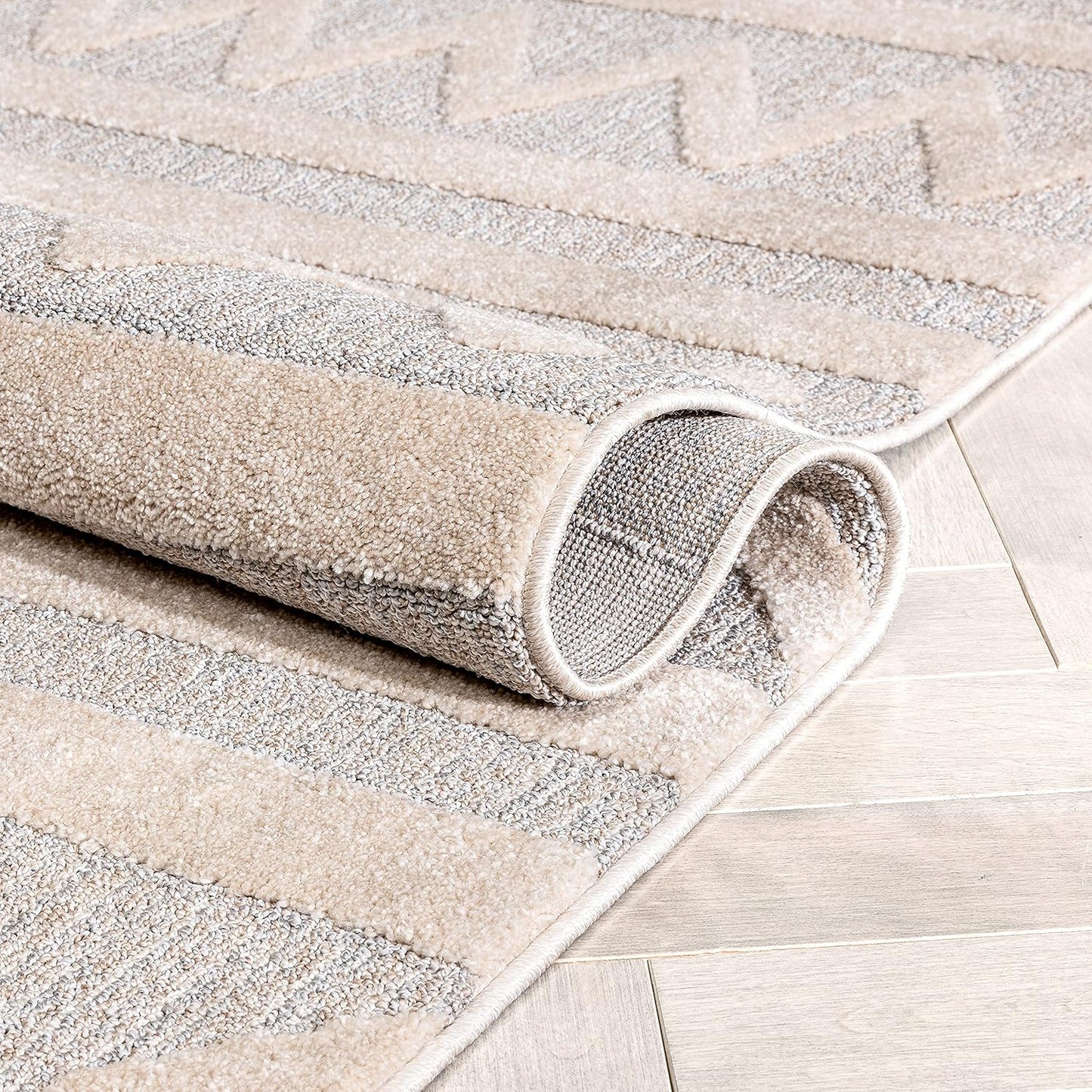 Well Woven Harlow Zara Tribal Moroccan Diamond Pattern Beige High-Low 5'3" X 7'3" Area Rug