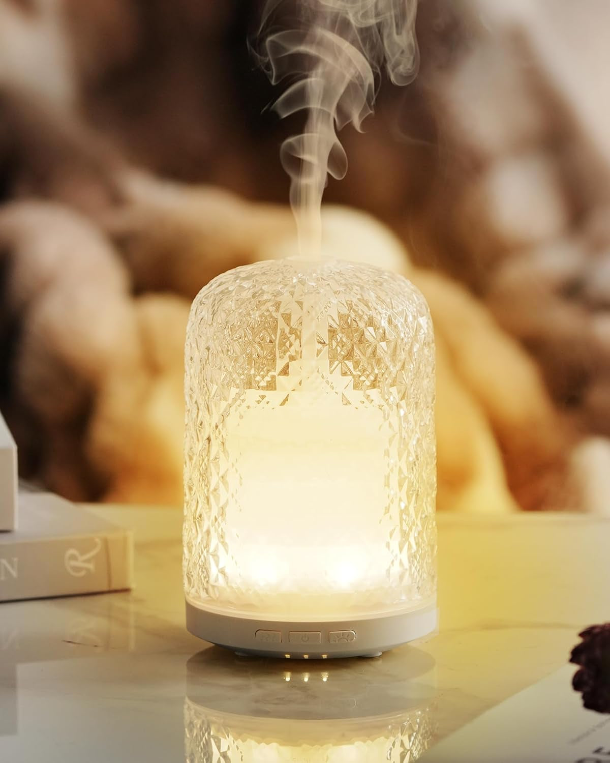 Essential Oil Diffuser,110Ml Diffusers for Essential Oils Large Room, Ceramic Diffusers Decorative Ultrasonic Defuzzer, Ideal for Aesthetic Home,Dorm Décor, Yoga,White