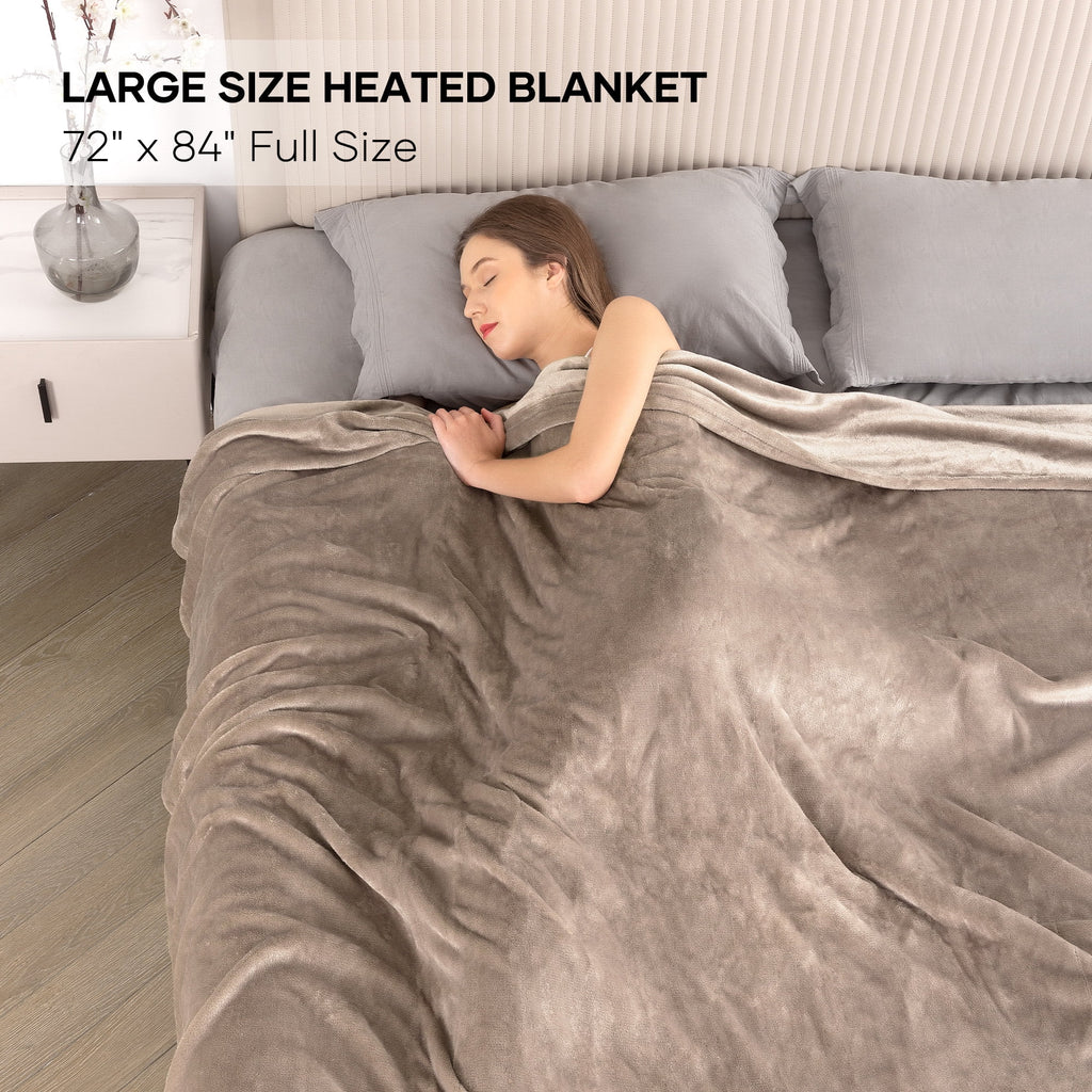 Electric Blanket 72" X 84" Full Size Heated Blanket, Fast Heating, 6 Heating Levels, 10H Auto-Off, Machine Washable - Linen