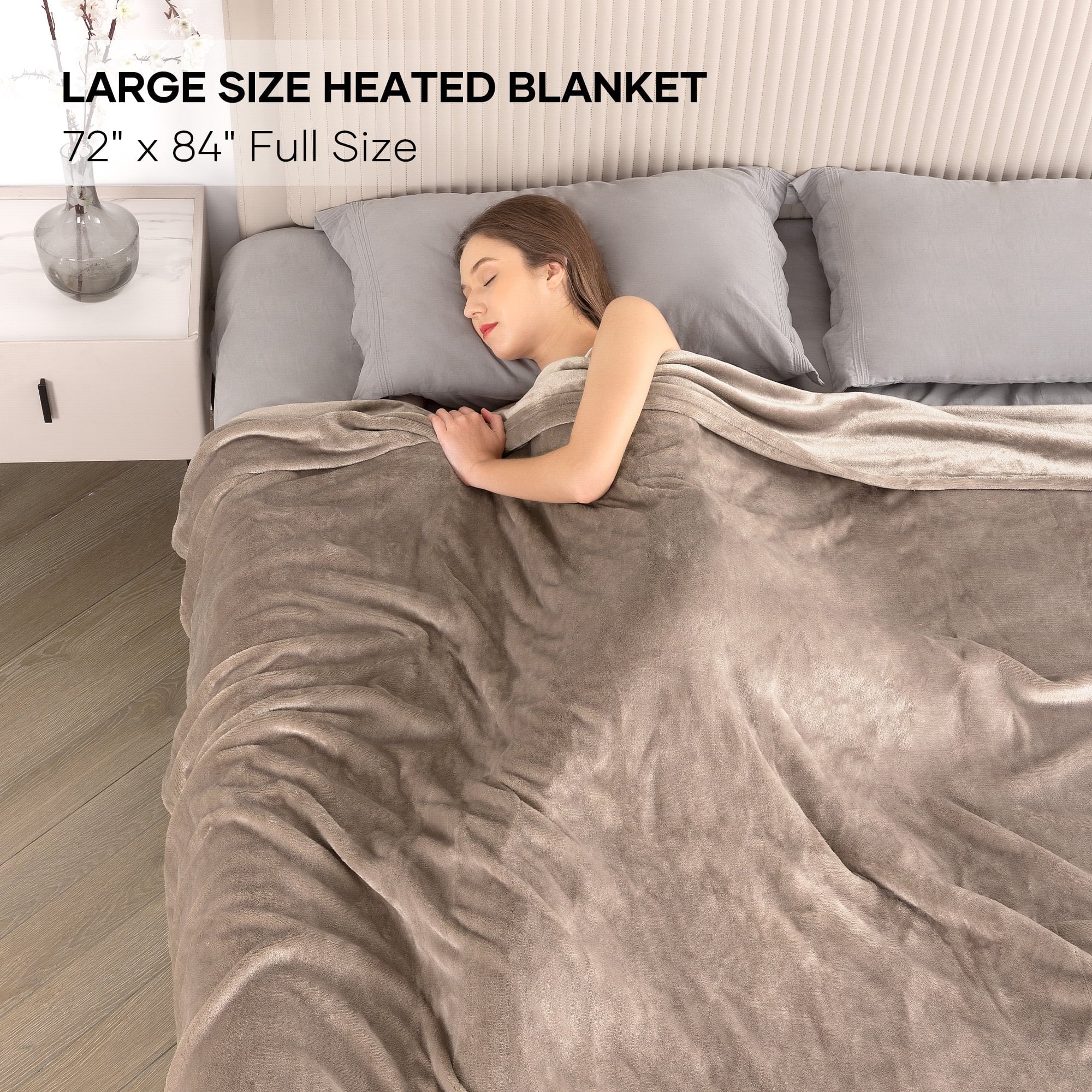 Electric Blanket 72" X 84" Full Size Heated Blanket, Fast Heating, 6 Heating Levels, 10H Auto-Off, Machine Washable - Linen