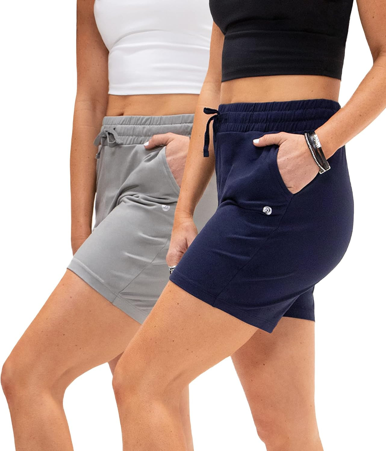 DEVOPS Women'S 2-Pack High Waist Workout Yoga Running Exercise Shorts with Side Pockets