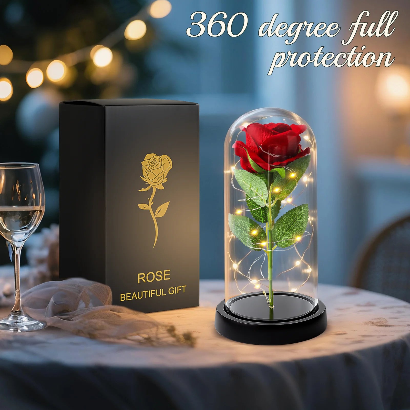 Forever Rose Red Roses with LED Lights, Eternal Flowers, Romantic Party Christmas Decorations, Valentine'S Day, Mother'S Day Gifts