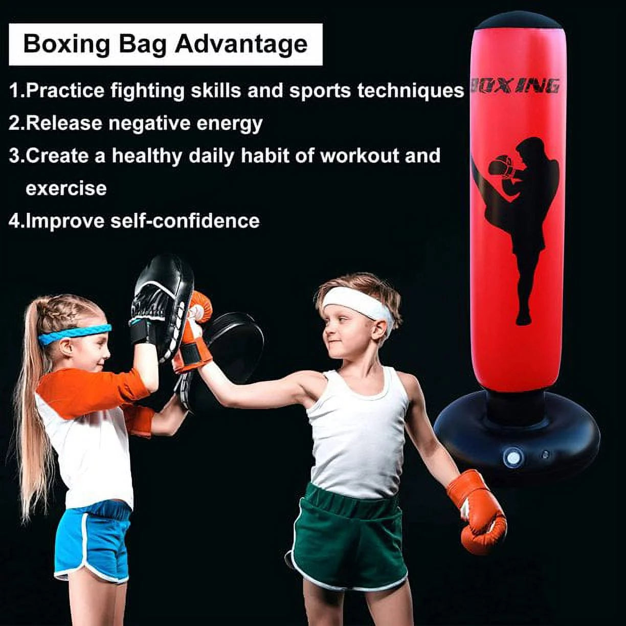 Punching Bag, Freestanding Kickboxing Heavy Standing Punching Boxing Bag, with Stand, for Kids, Men and Women, Teens and Youth, at Home, Gym or Office