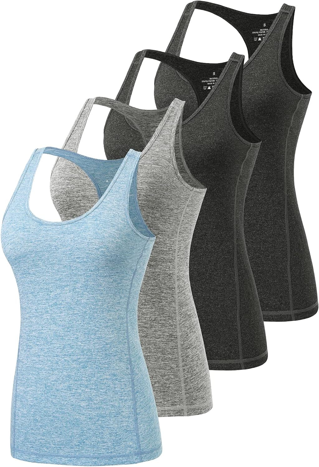 Vislivin Workout Tank Tops for Women Racerback Athletic Tanks Running Exercise Gym Tank Top - 4 Packs Black/Black/Gray/Blue S