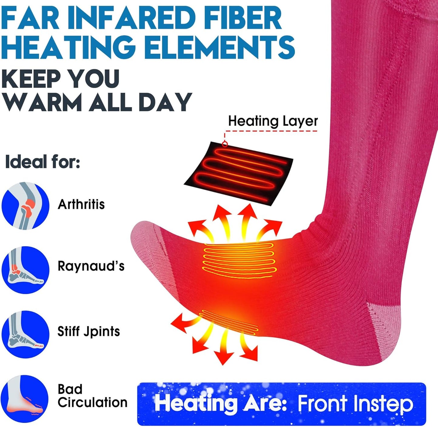 Women Girls Battery Socks Rechargeable Electric Heated Socks,Battery Powered Heat Insulated Socks Kit Winter Warm Thermal Heating Socks,Cold Weather Battery Sock Ski Hunt Bike Foot Warmer