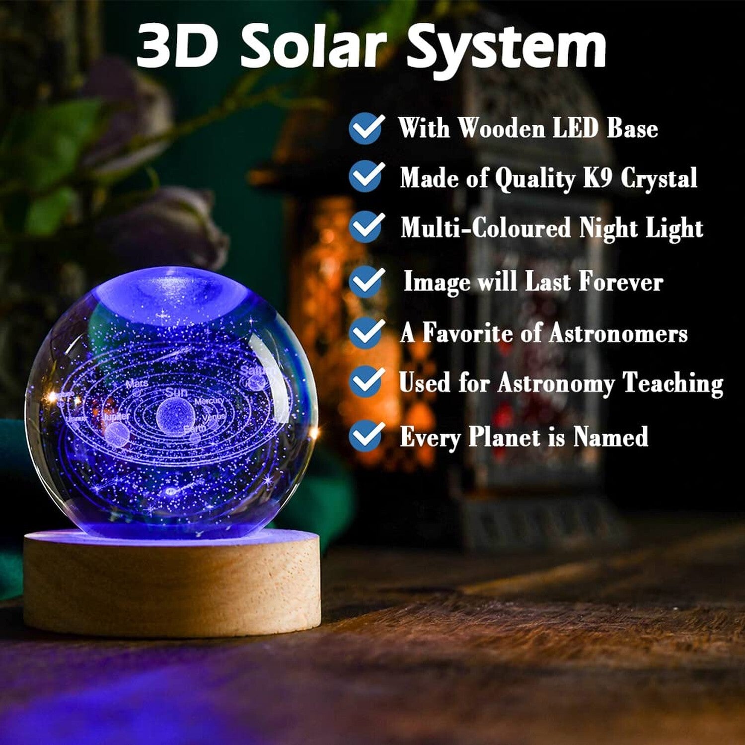 IFOLAINA 3D Solar System Crystal Ball 60Mm Universe Gifts with Laser Engraved...